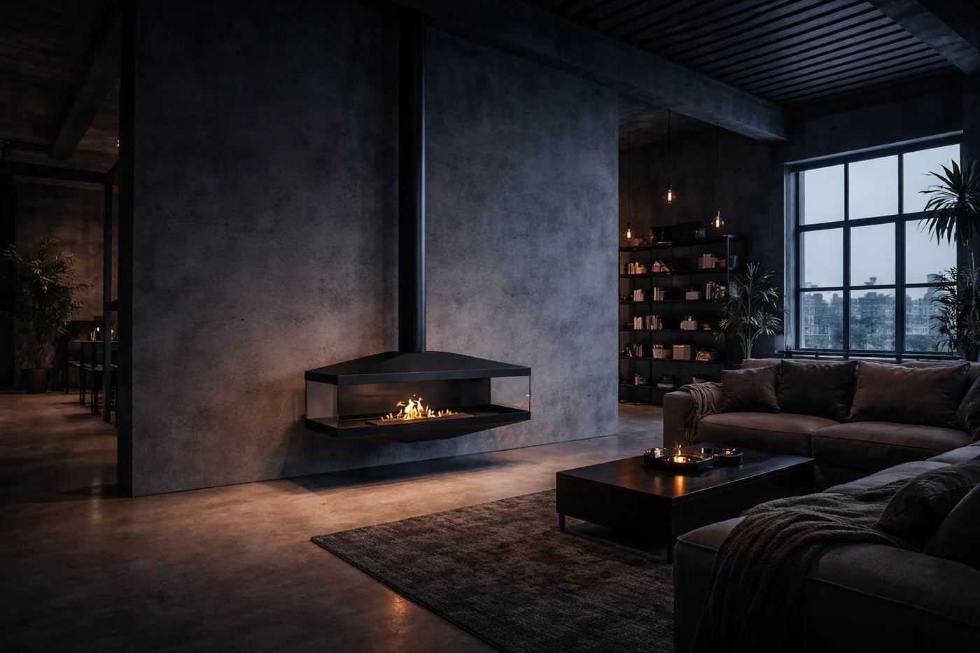 Image of Aura Close Tube Black See-Through Ceiling Fireplace 120 cm