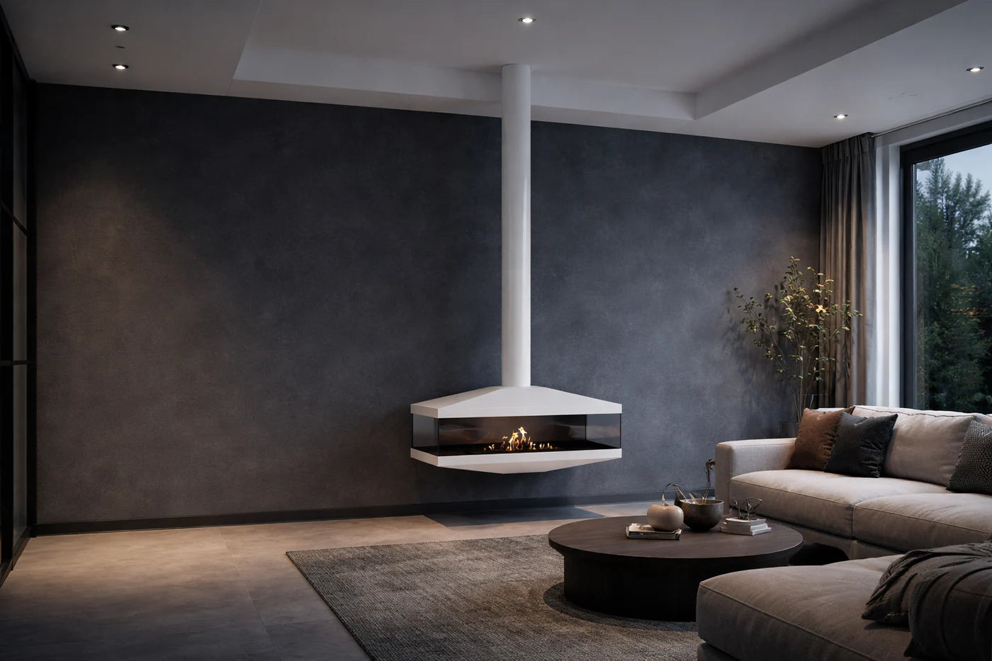 Aura Close Tube White See-Through Ceiling Fireplace 120 cm