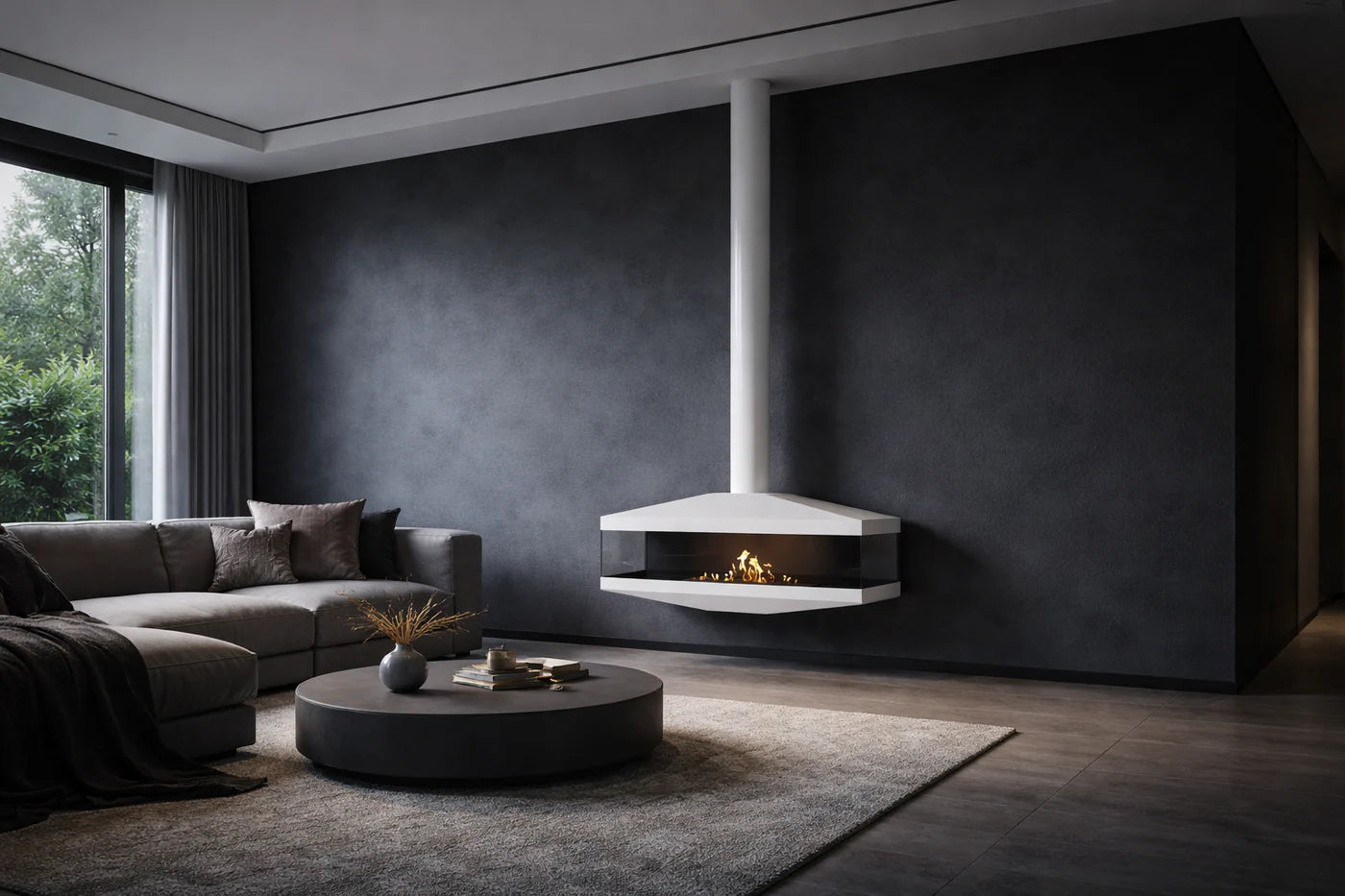 Aura Close Tube White See-Through Ceiling Fireplace 120 cm