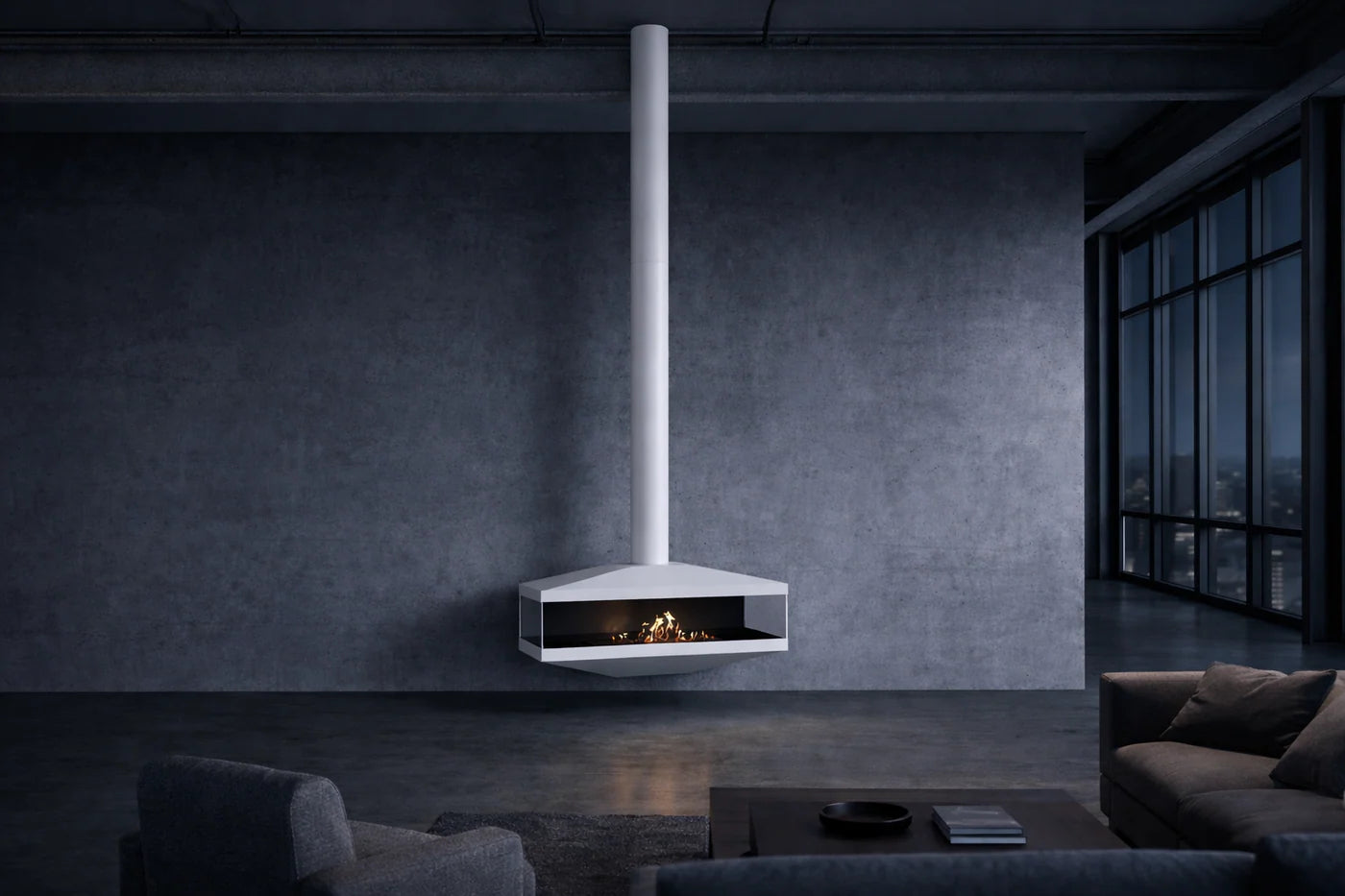 Aura Close Tube White See-Through Ceiling Fireplace 120 cm