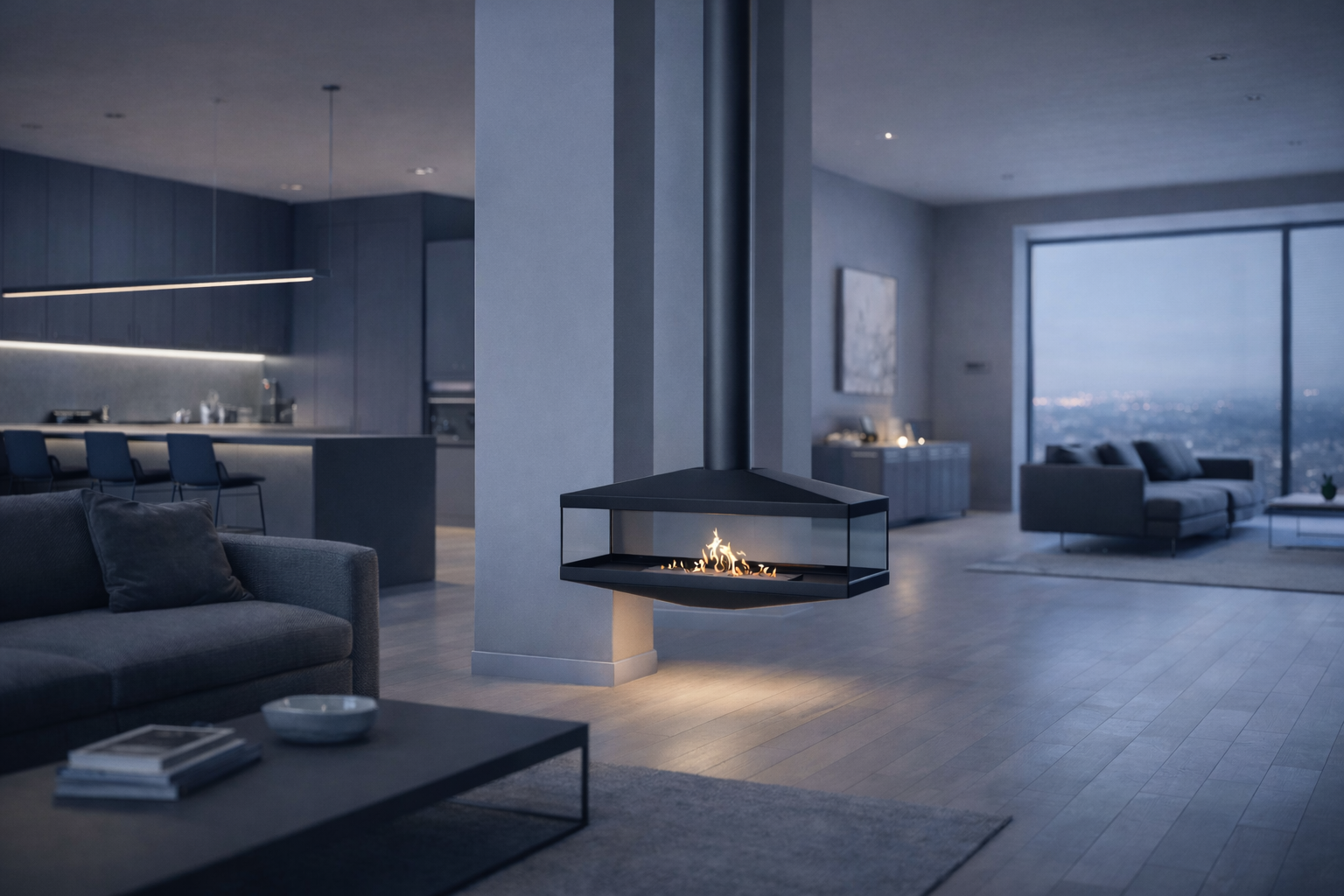 Image of Aura Tube Black See-through Ceiling Fireplace 120 cm