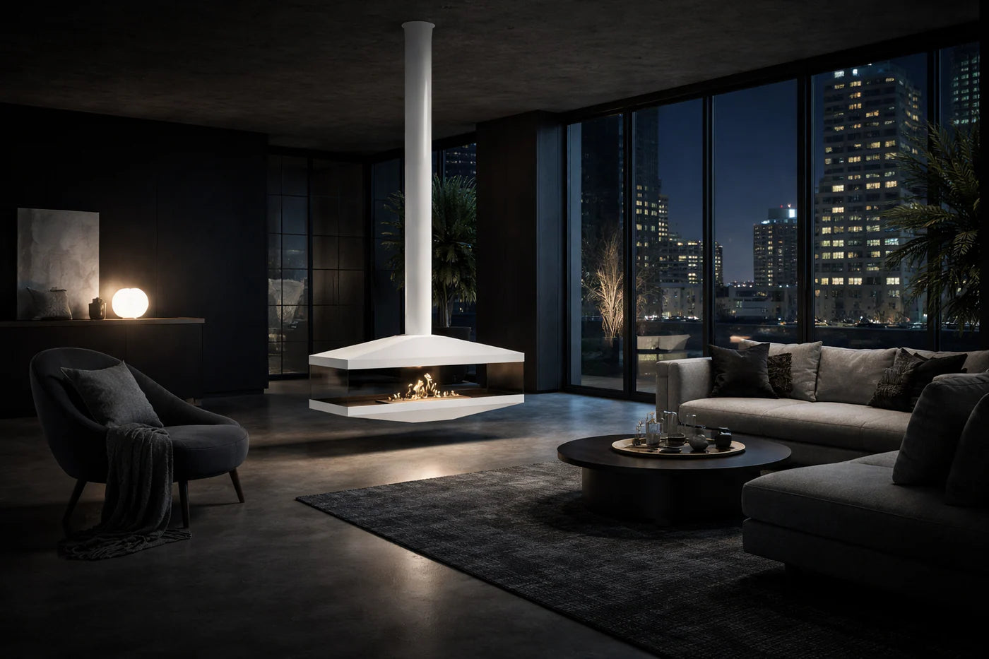 Image of Aura Tube White See-Through Ceiling Fireplace 120 cm