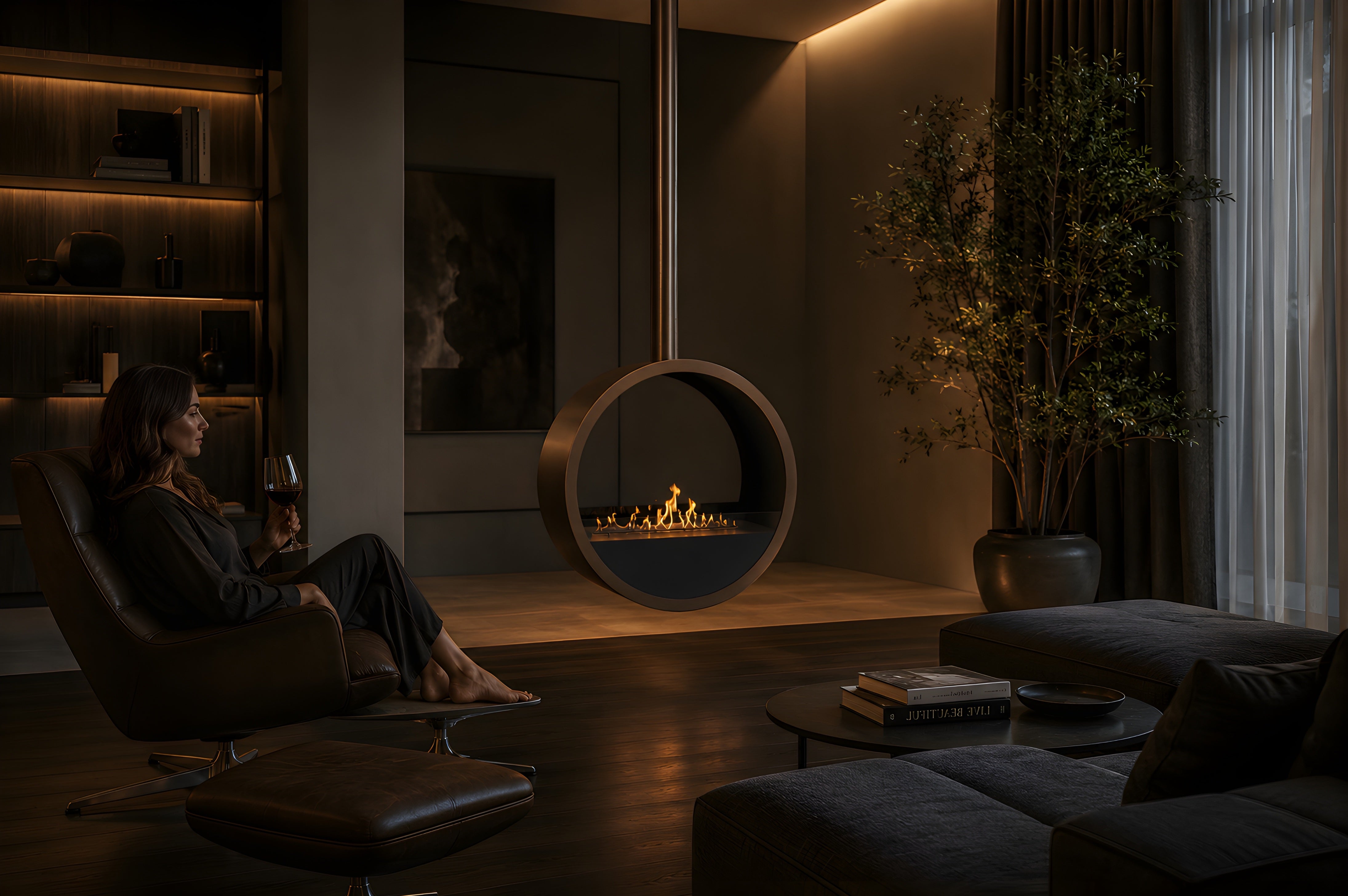 Image of Aurel Roundfire Ceiling Fireplace Dark Bronze Ø80 - Ø120 cm