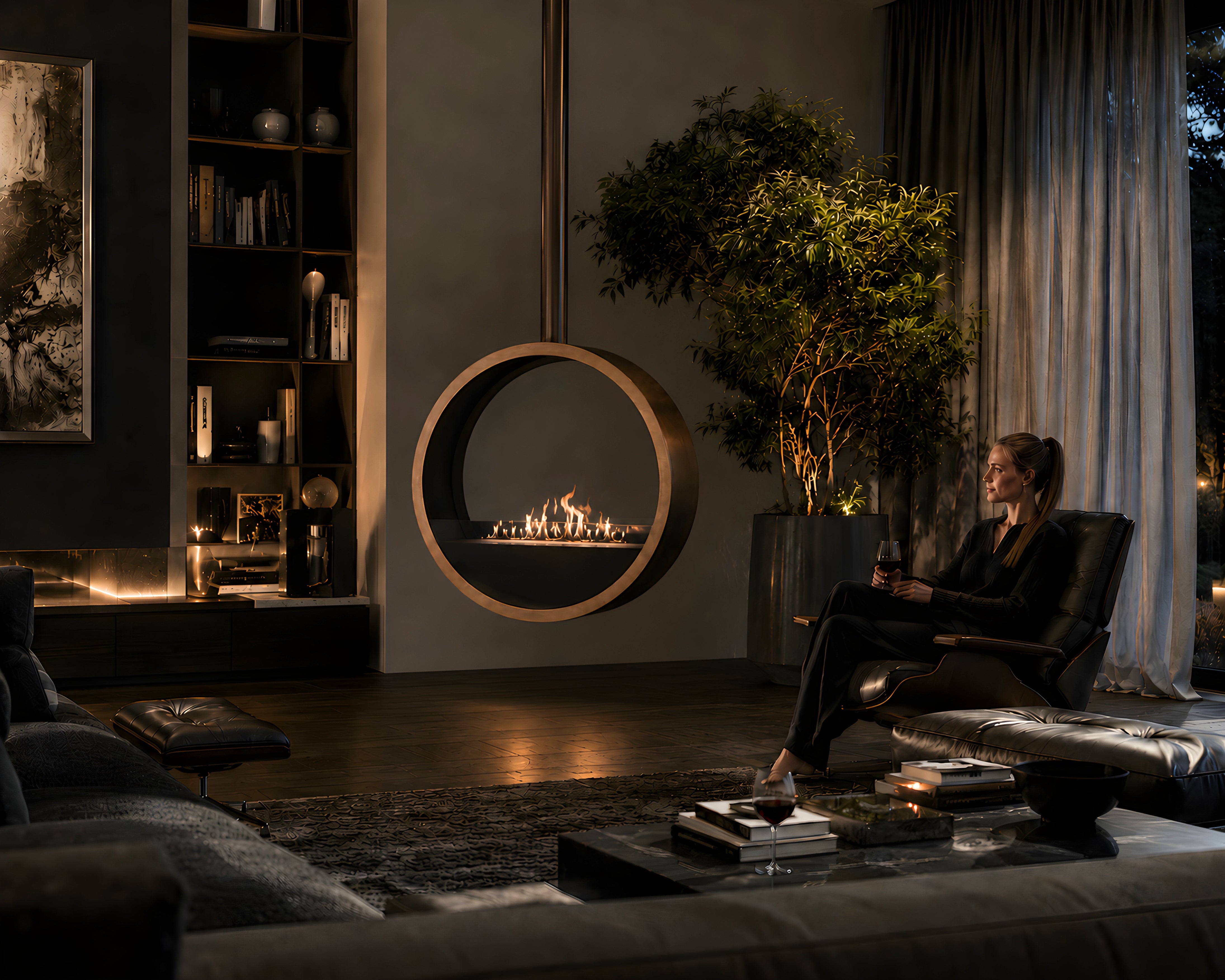 Image of Aurel Roundfire Ceiling Fireplace Dark Bronze Ø80 - Ø120 cm