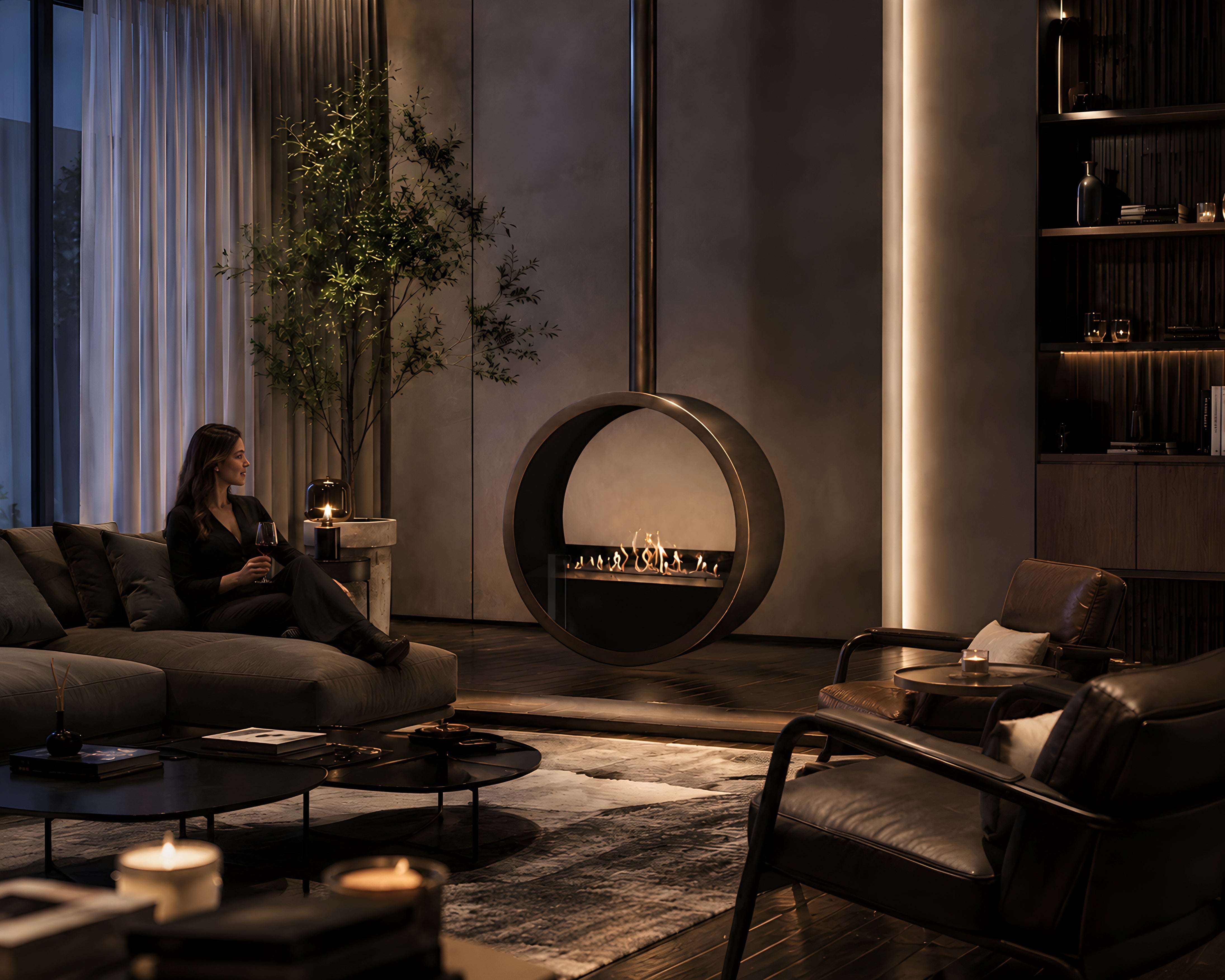 Image of Aurel Roundfire Ceiling Fireplace Dark Bronze Ø80 - Ø120 cm