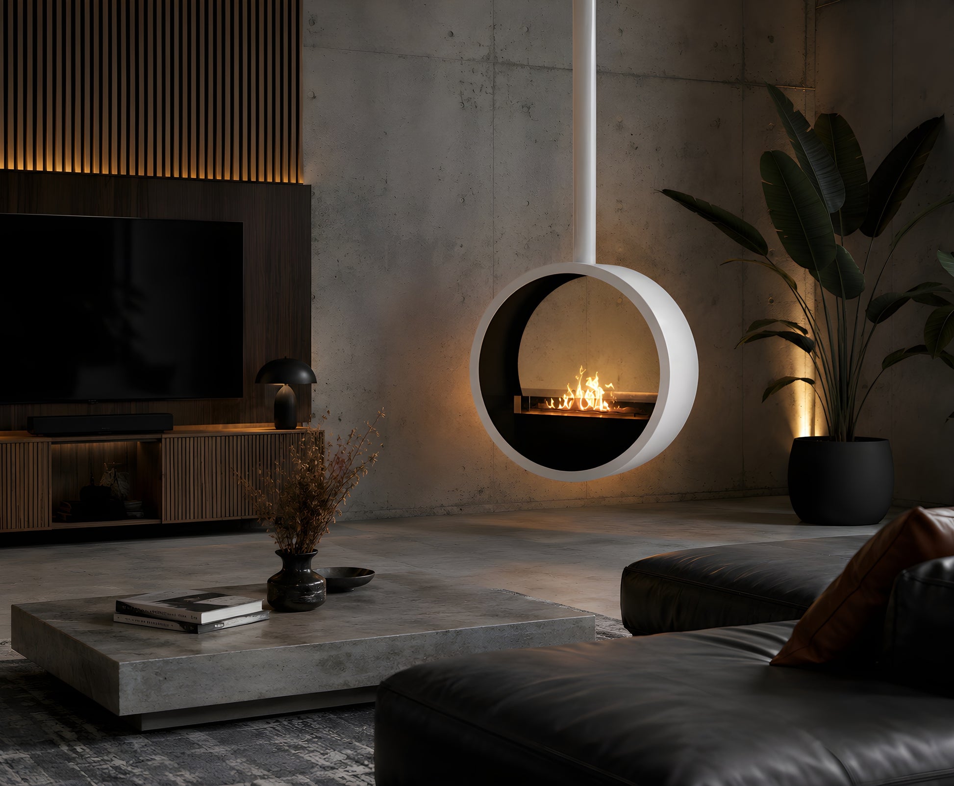 Aurel Roundfire Ceiling Fireplace White Ø80 - Ø120 cm