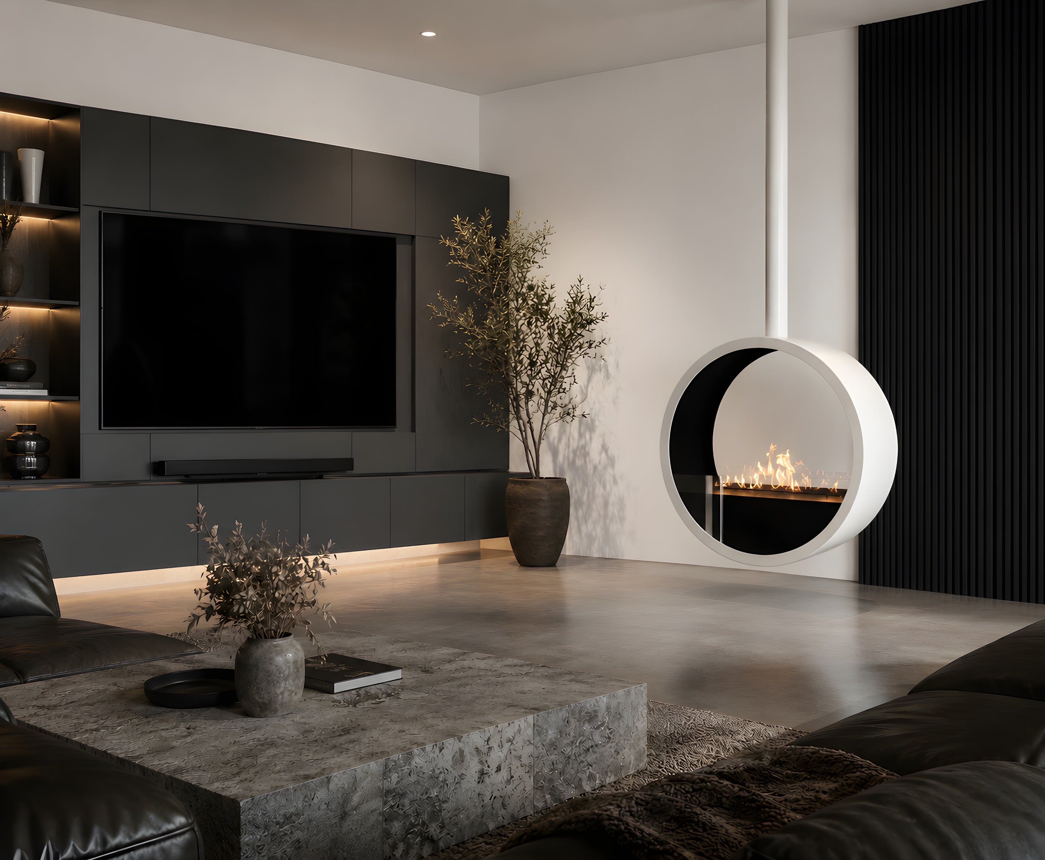 Image of Aurel Roundfire Ceiling Fireplace White Ø80 - Ø120 cm