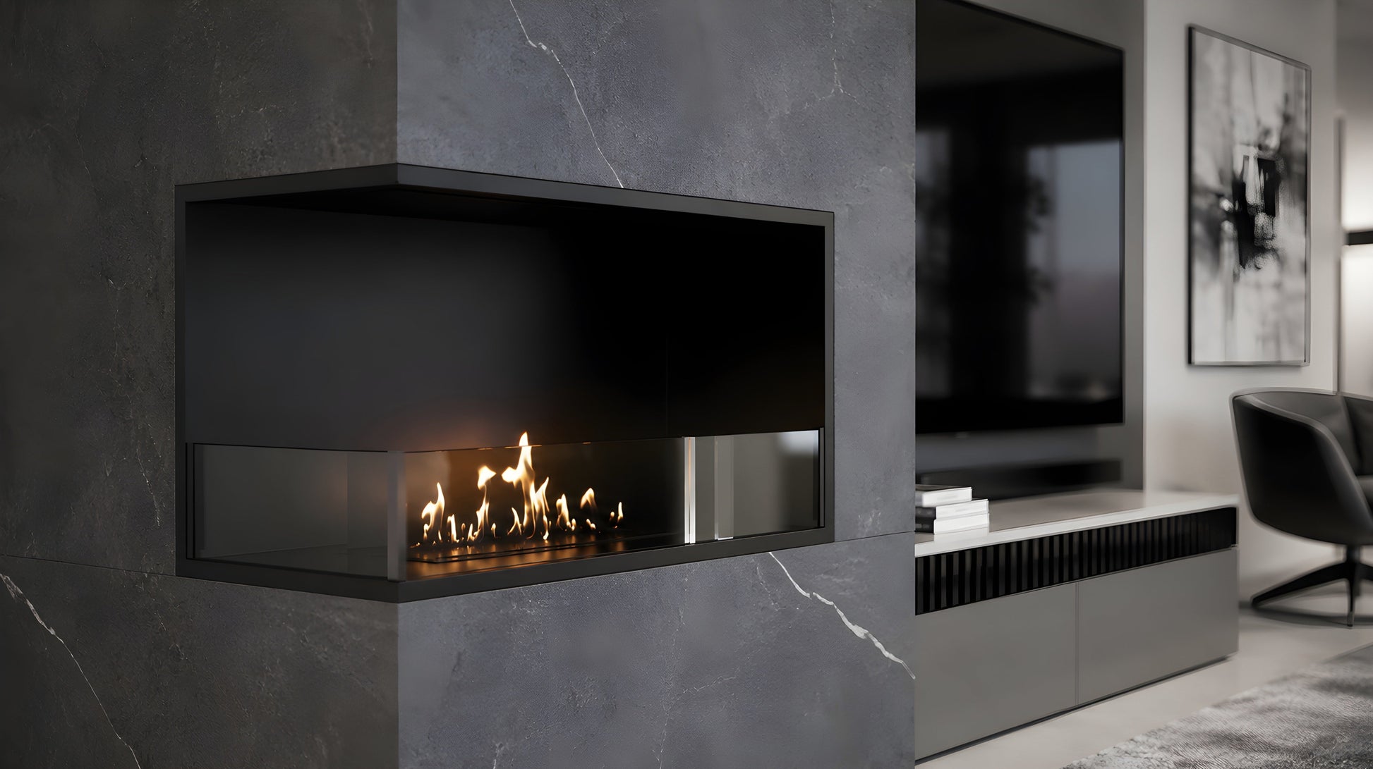 Base Left Built-in Corner Fireplace 70 cm