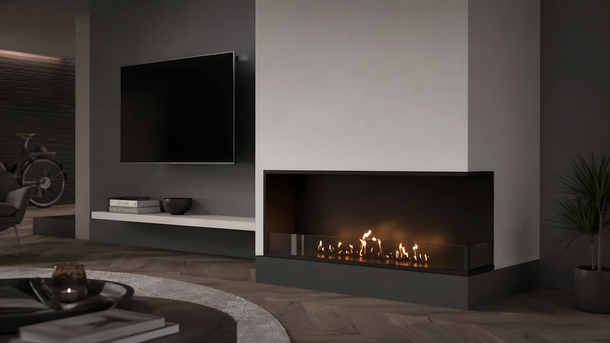 Base Right Built-in Corner Fireplace 110 cm