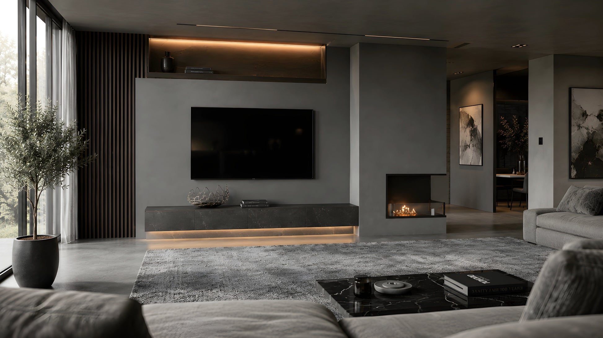 Base Right Built-in Corner Fireplace 60 cm