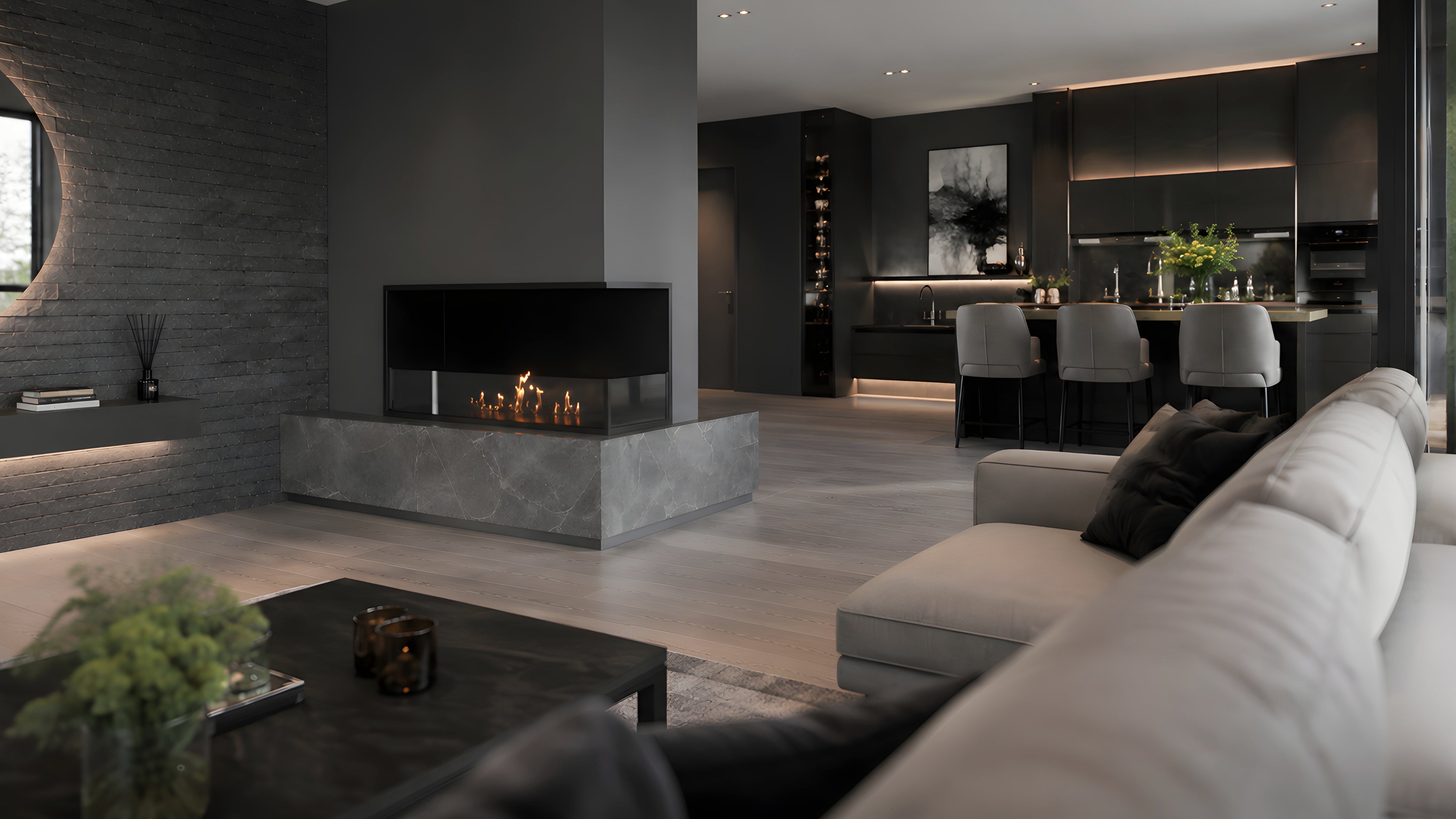 Image of Base Right Built-in Corner Fireplace 90 cm