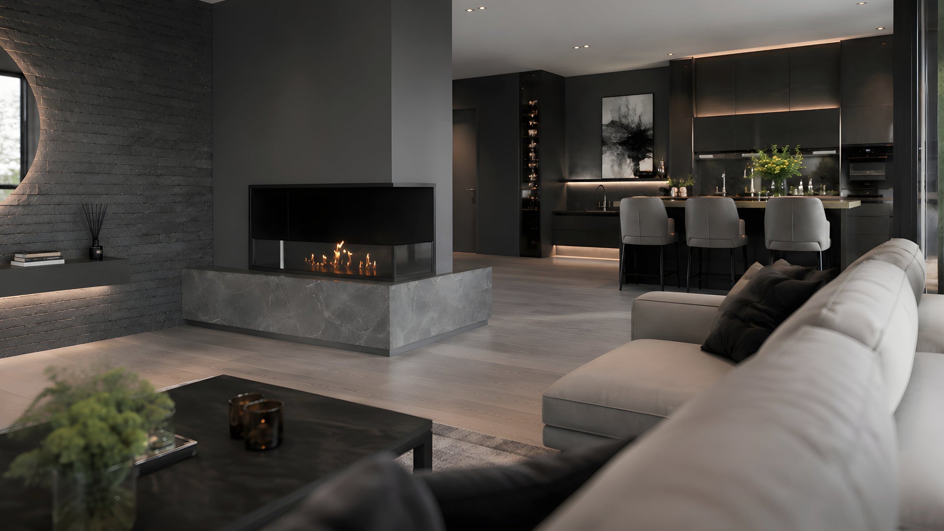 Base Right Built-in Corner Fireplace 90 cm