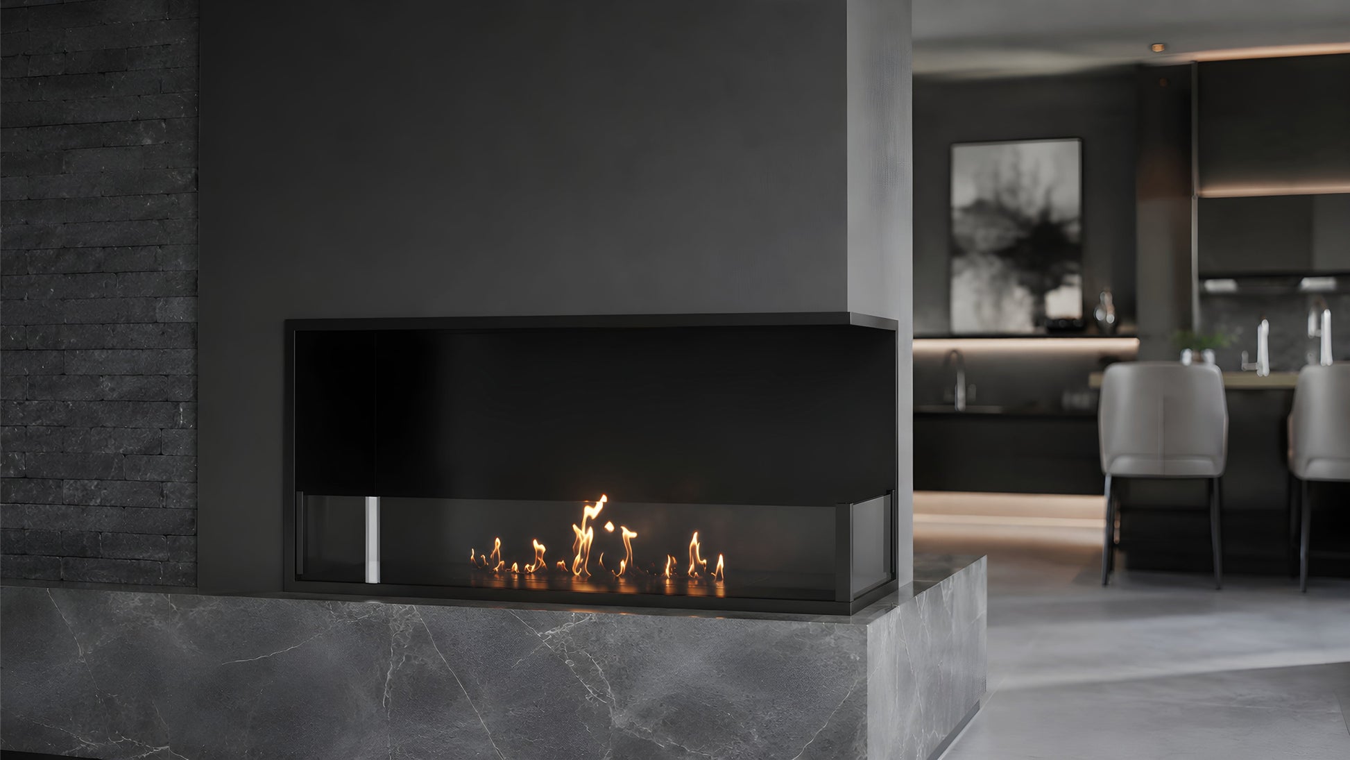 Base Right Built-in Corner Fireplace 90 cm