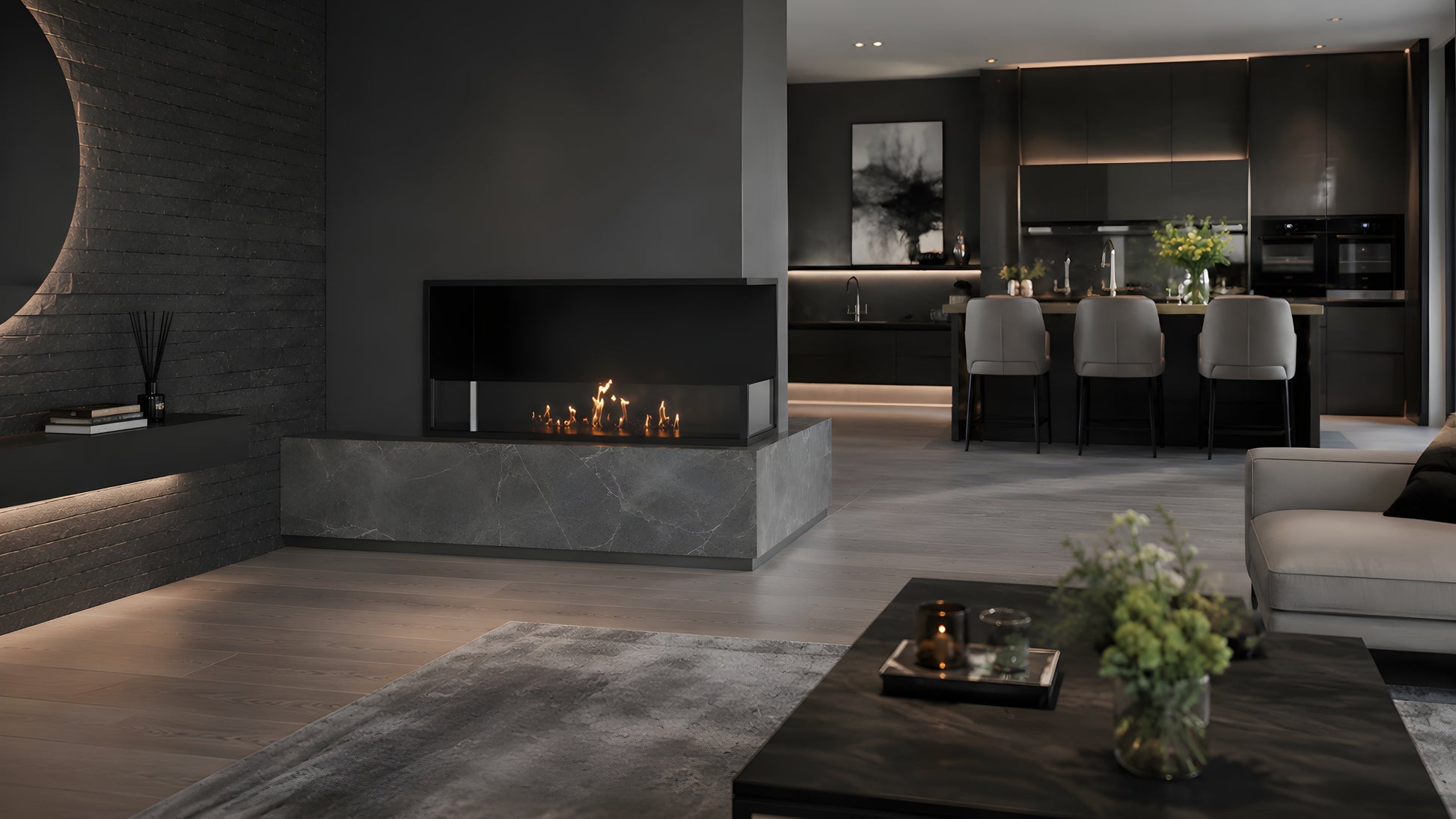 Base Right Built-in Corner Fireplace 90 cm