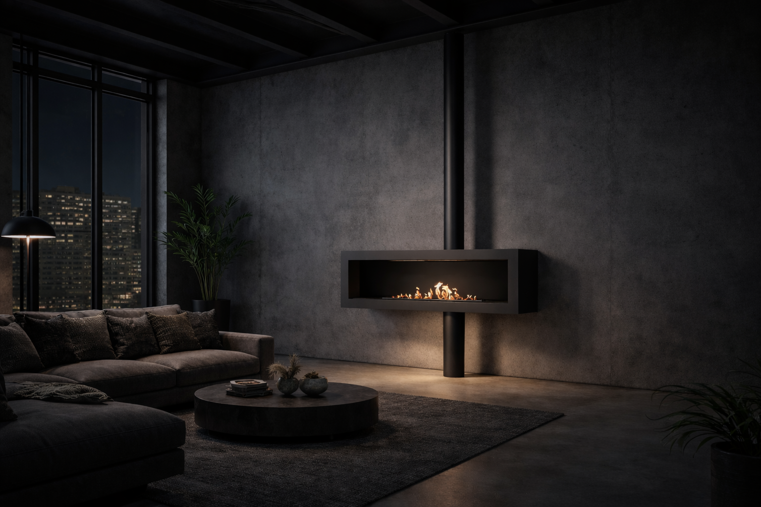 Image of Curve Tube Black Ceiling Fireplace 120 cm