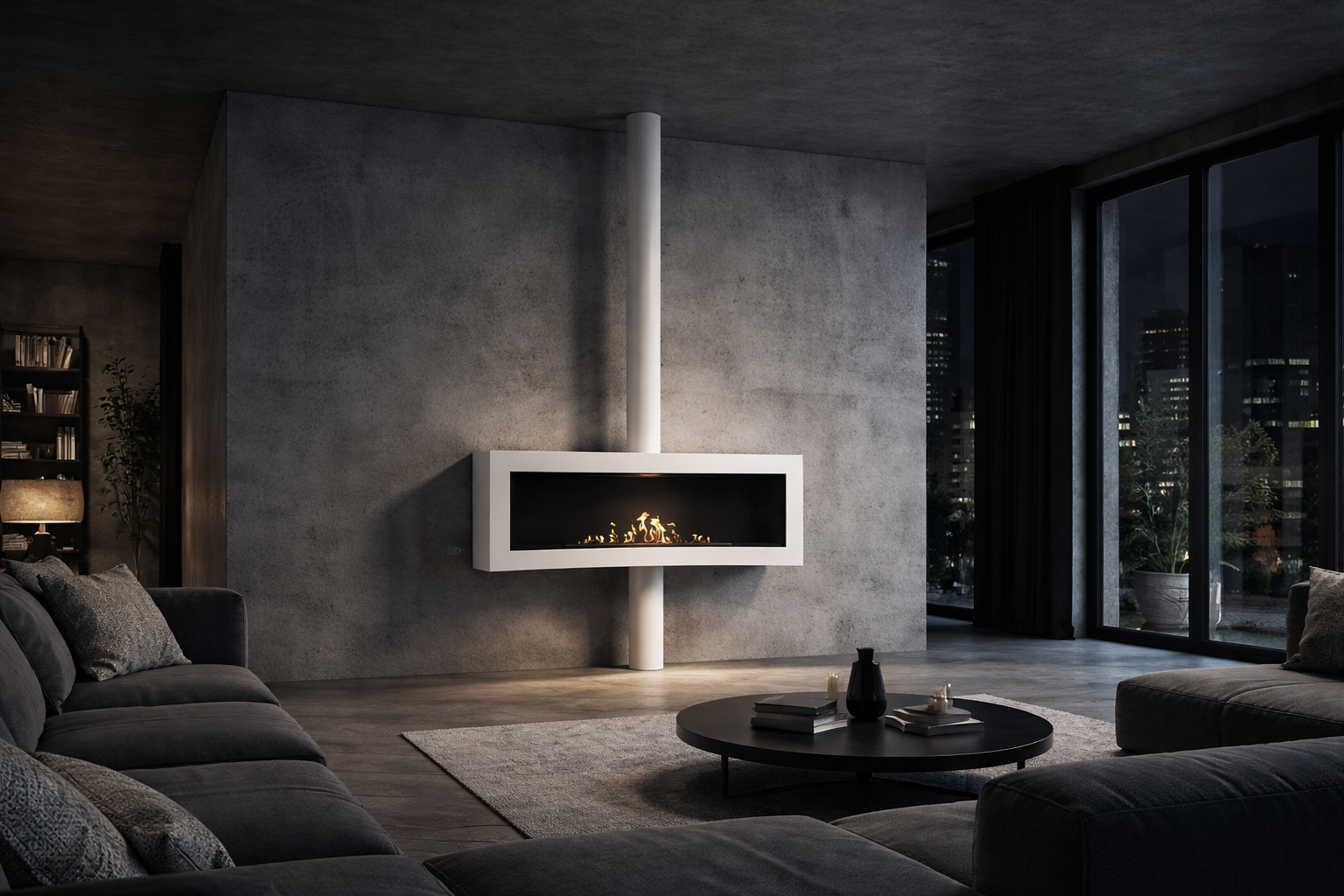 Curve Tube White Ceiling Fireplace 120 cm