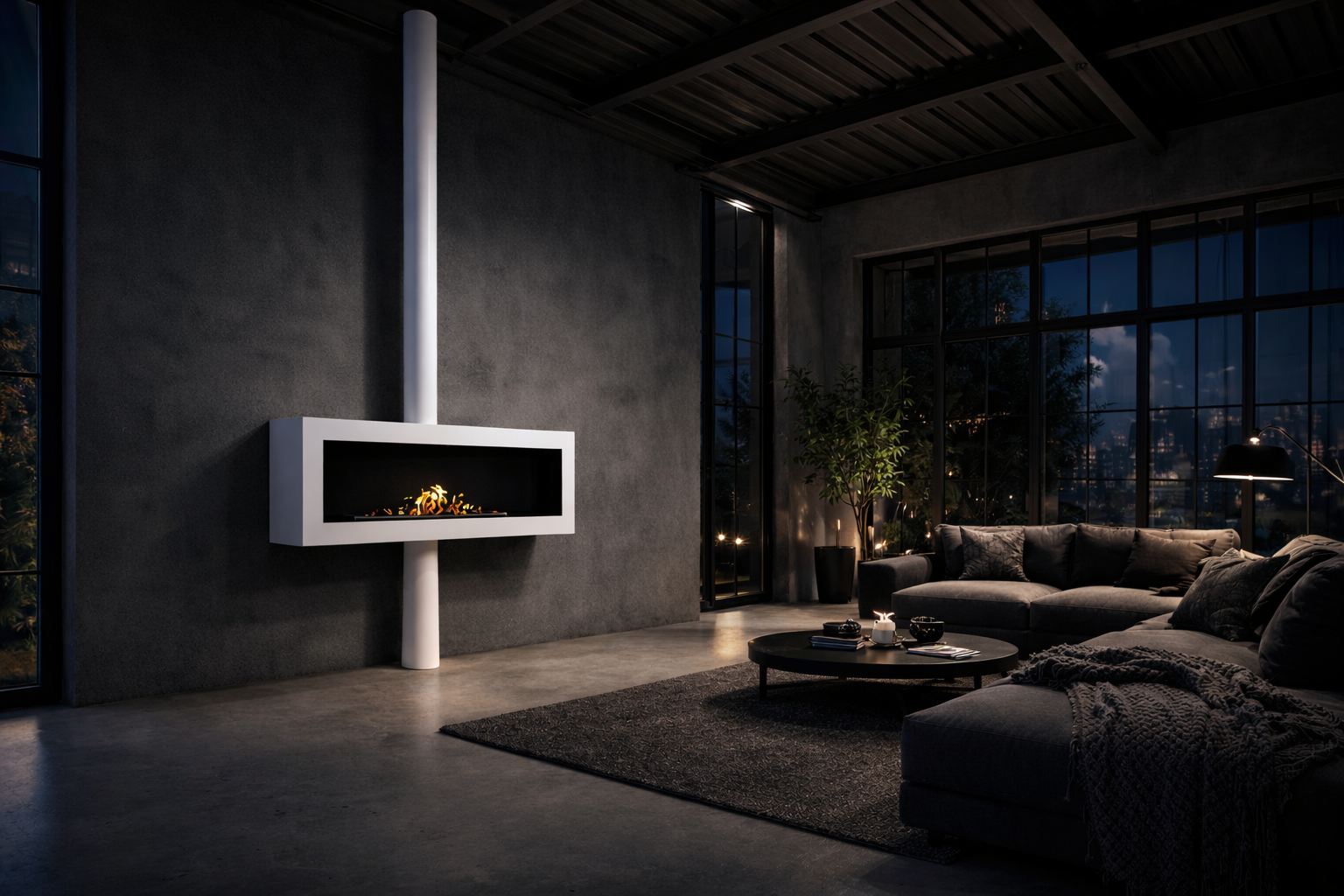 Curve Tube White Ceiling Fireplace 120 cm