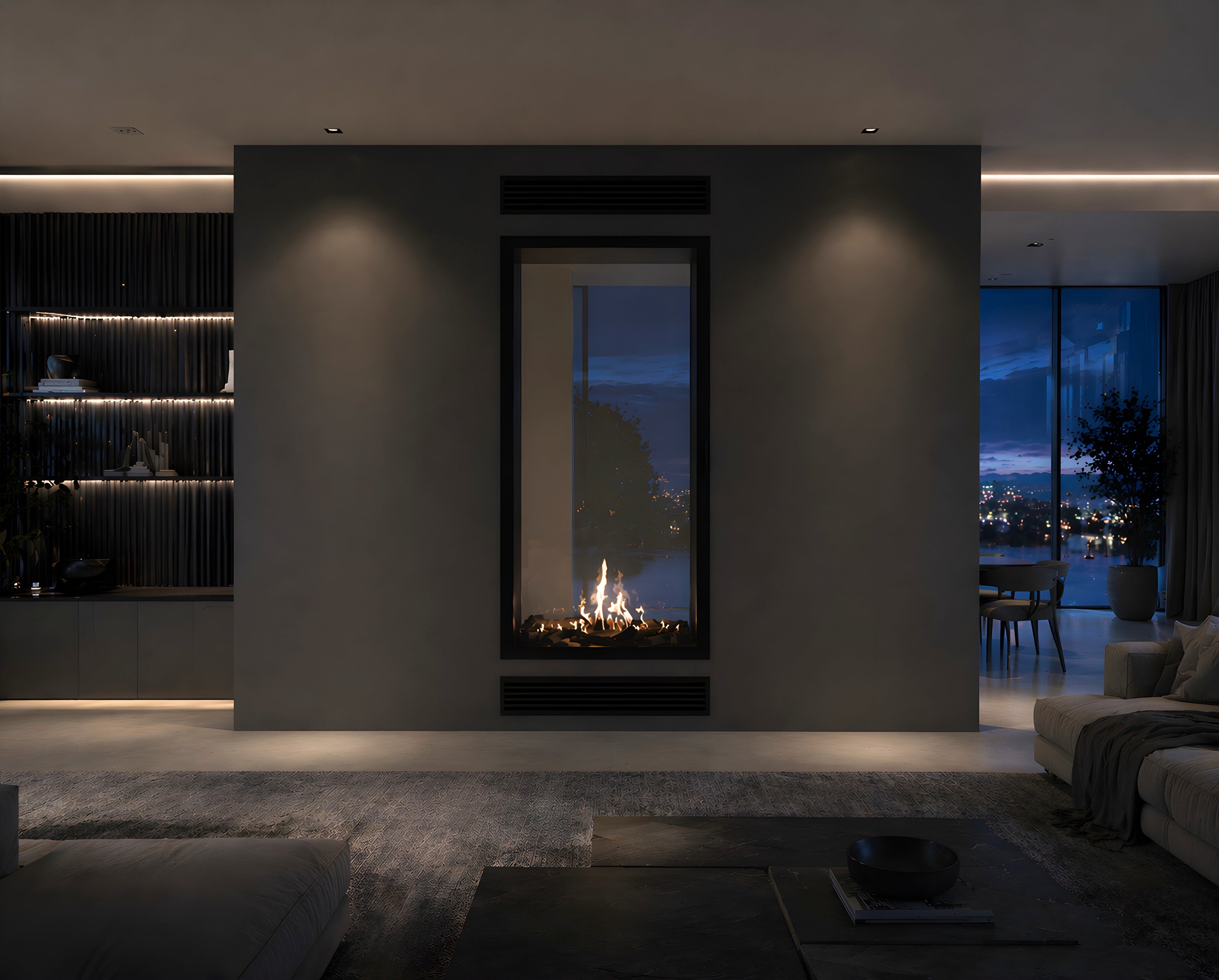 Image of Fame Vertical See-Through Fireplace Full Glass 100 x 140 cm