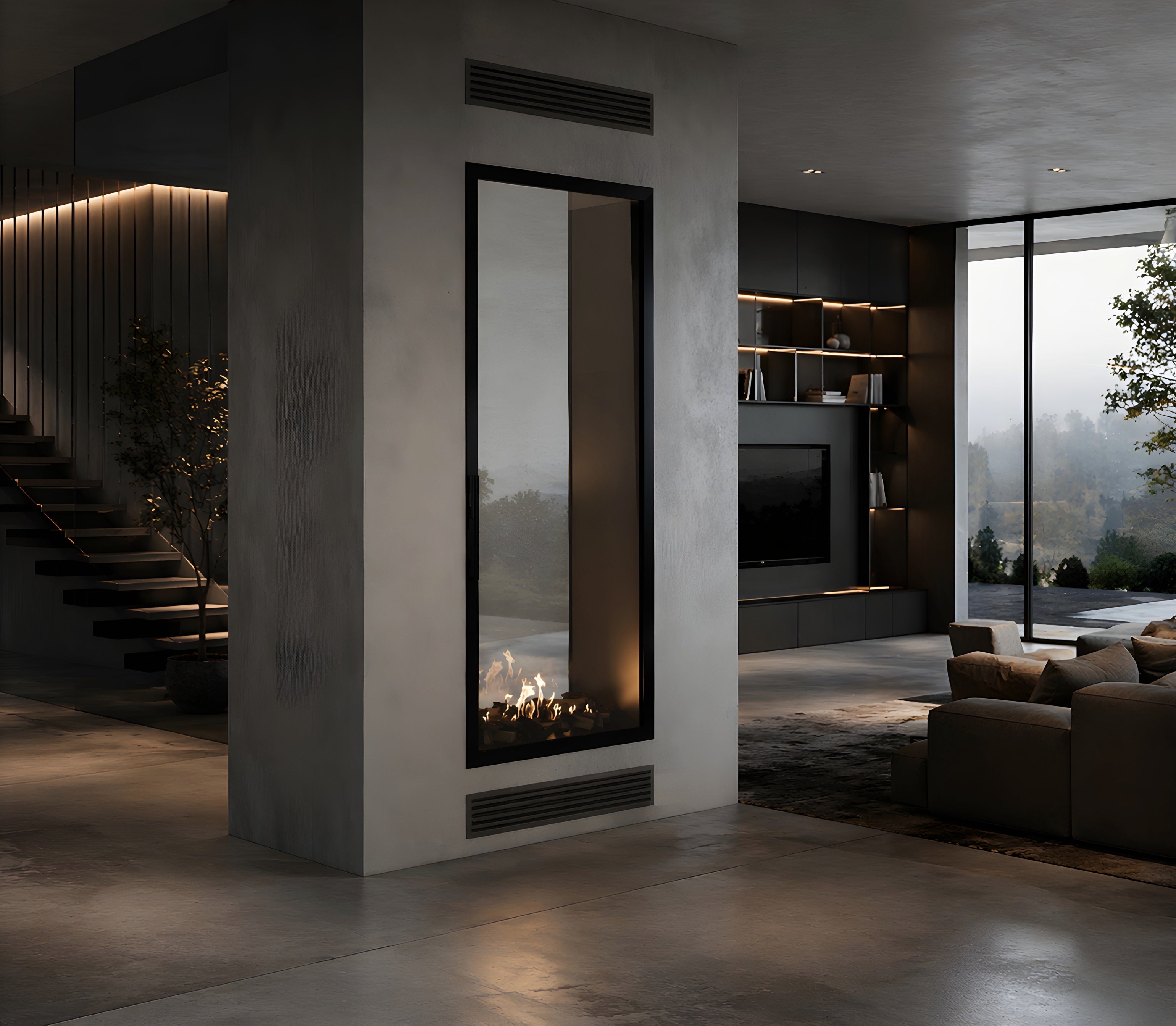 Image of Fame Vertical See-Through Fireplace Full Glass 100 x 140 cm