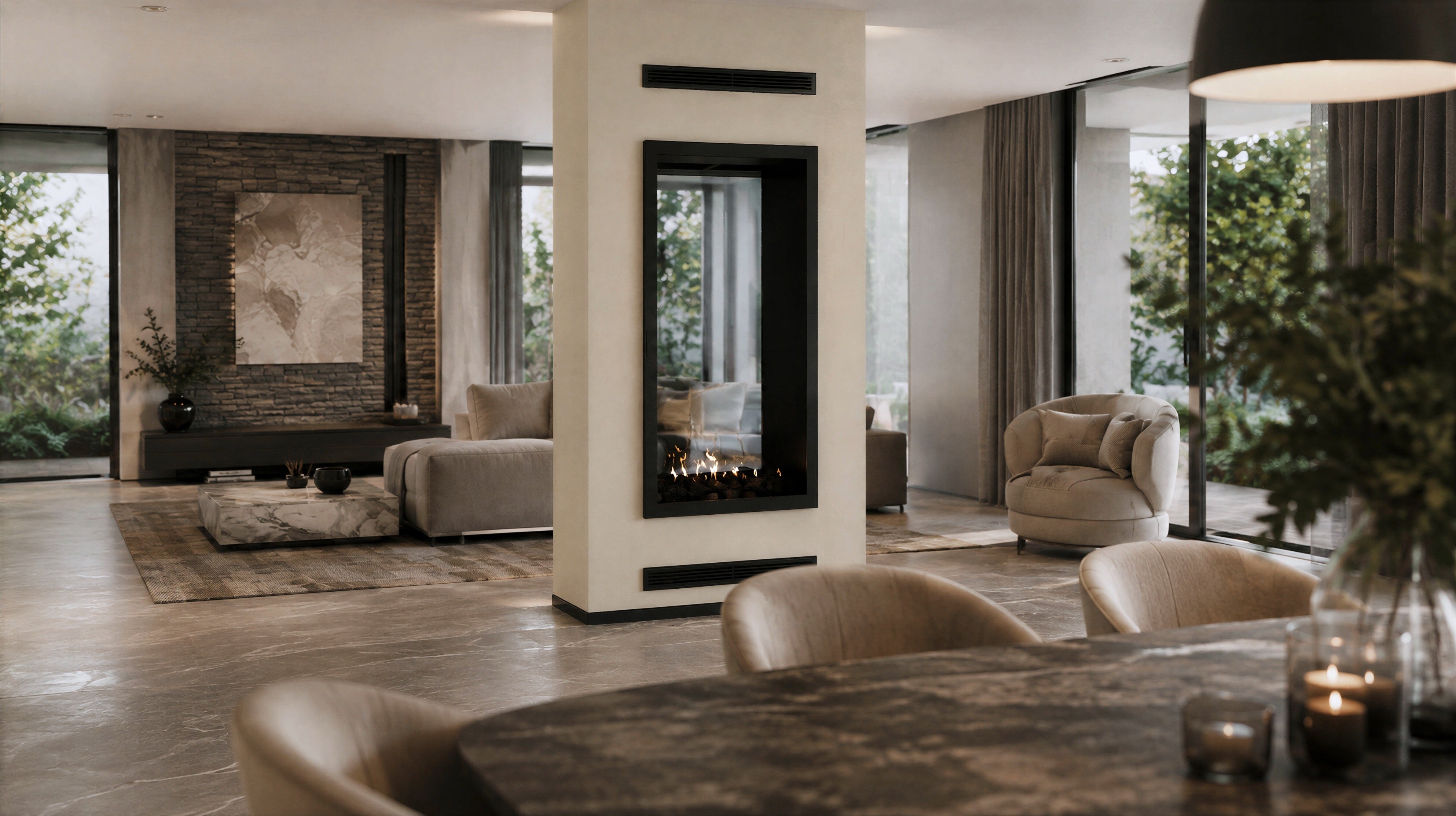 Image of Fame Vertical See-Through Fireplace Full Glass 100 x 120 cm