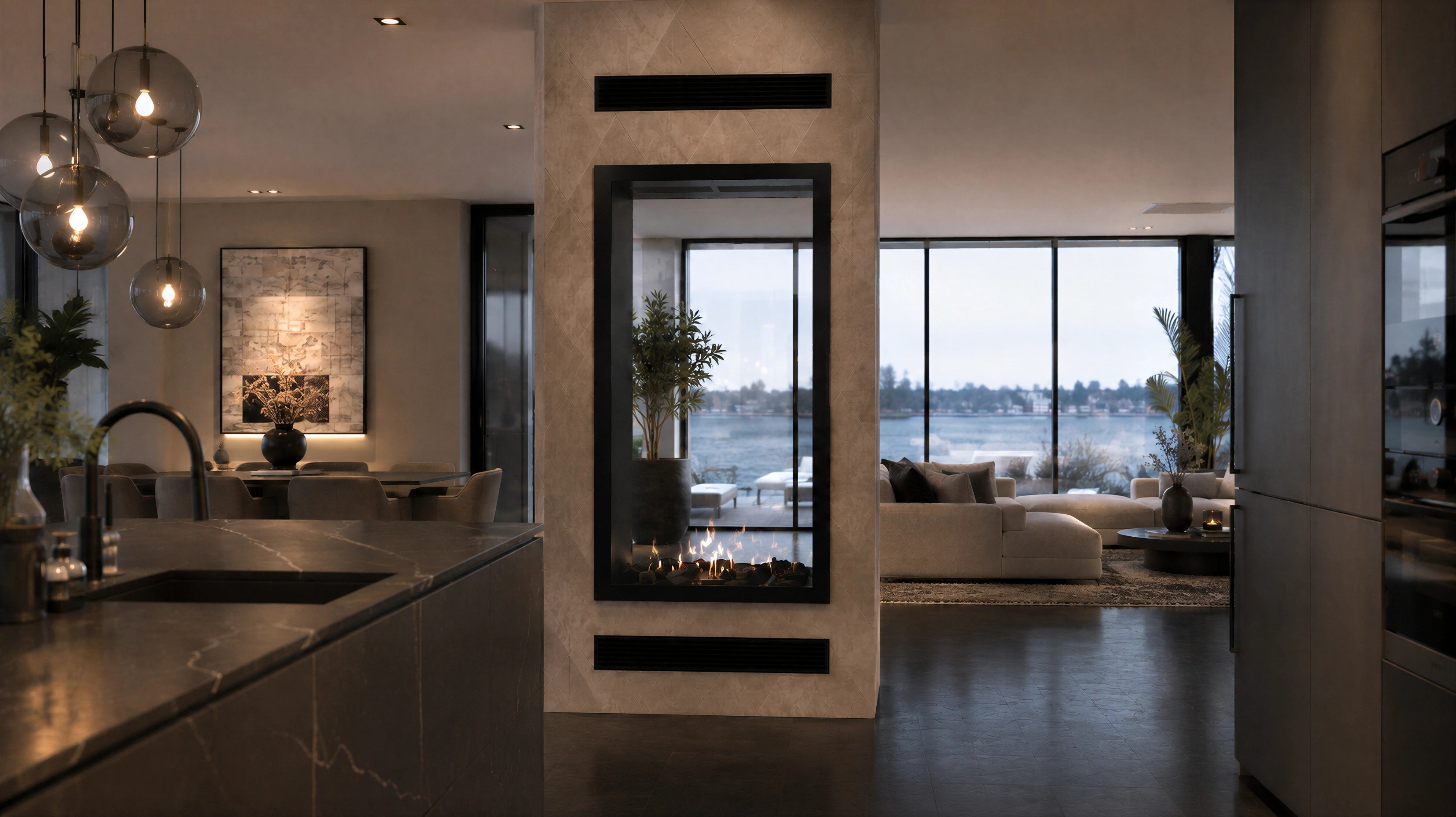 Image of Fame Vertical See-Through Fireplace Full Glass 70 x 200 cm