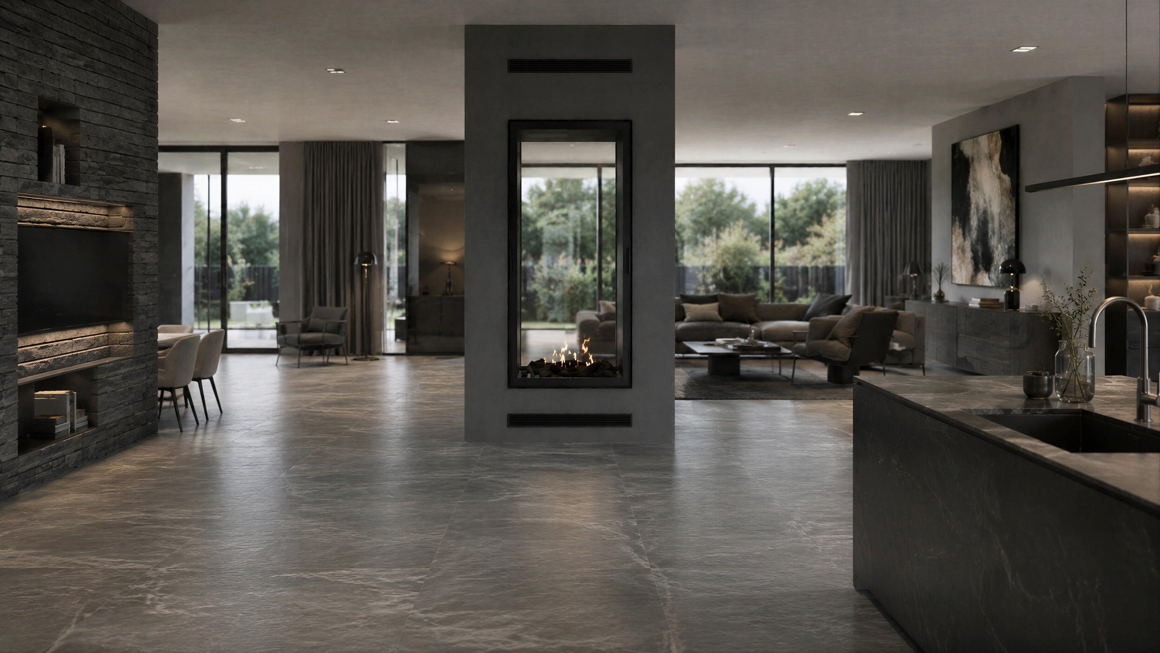 Image of Fame Vertical See-Through Fireplace Full Glass 90 x 100 cm