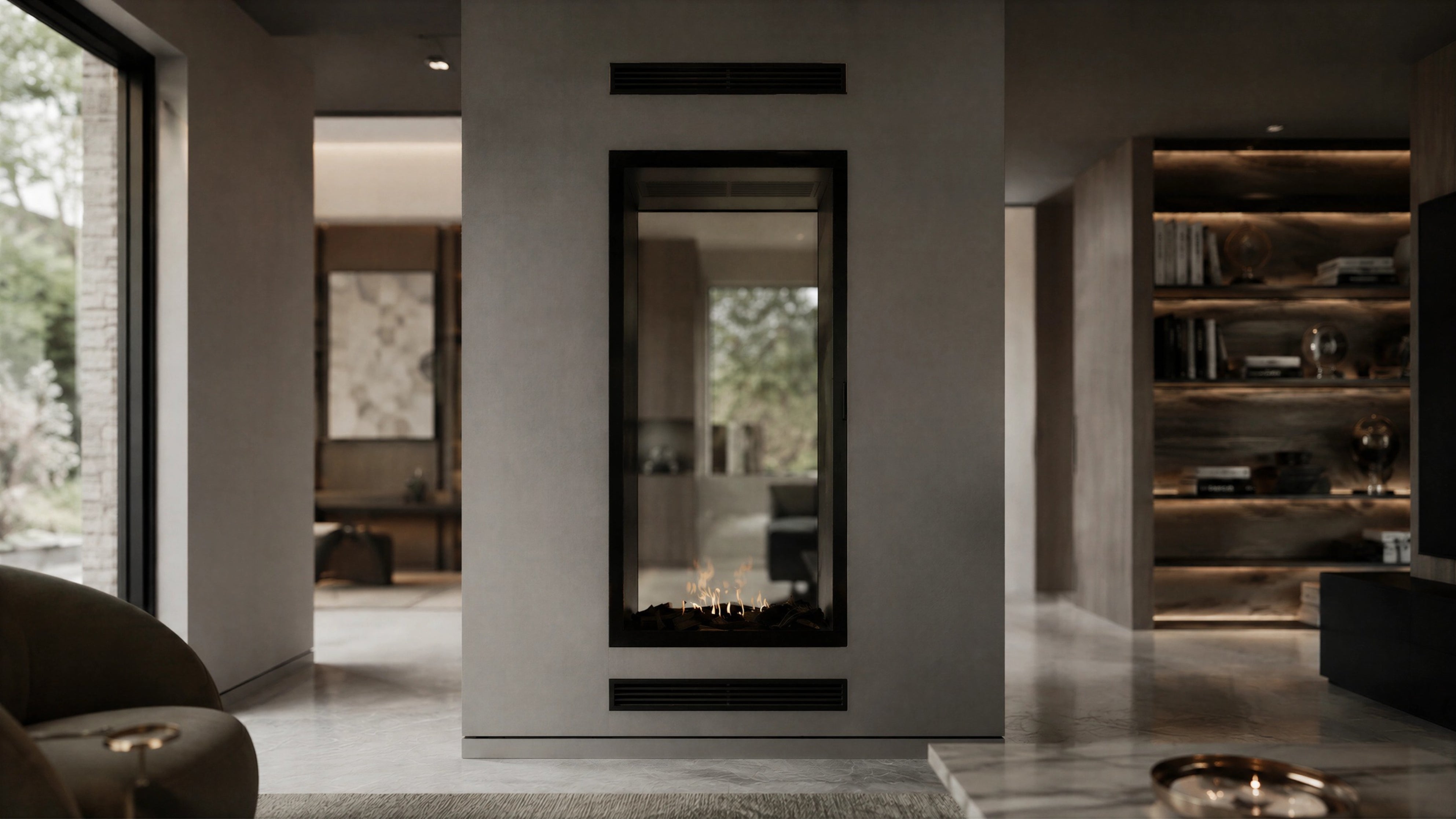 Image of Fame Vertical See-Through Fireplace Full Glass 90 x 120 cm