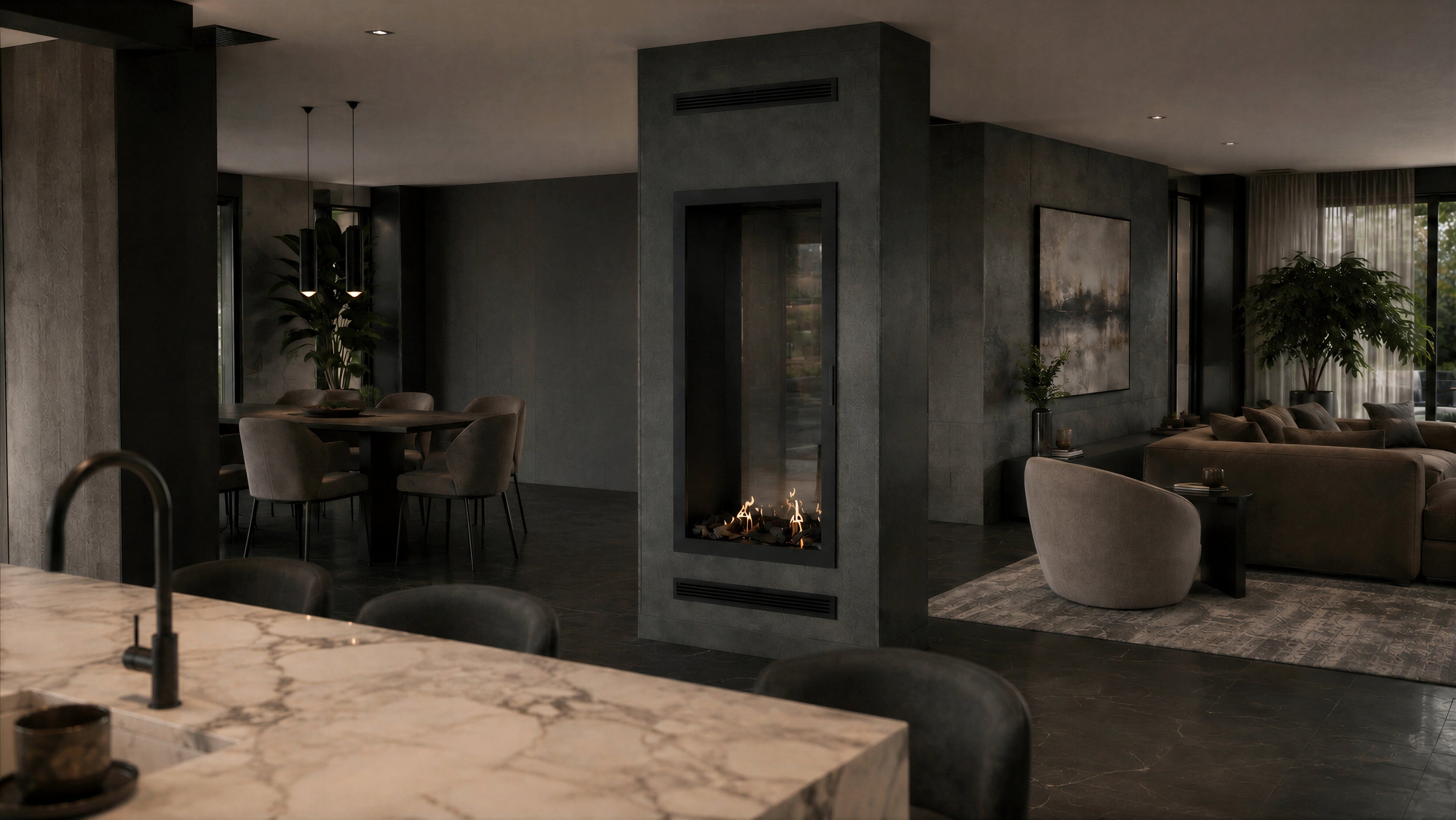 Image of Fame Vertical See-Through Fireplace Full Glass 90 x 180 cm