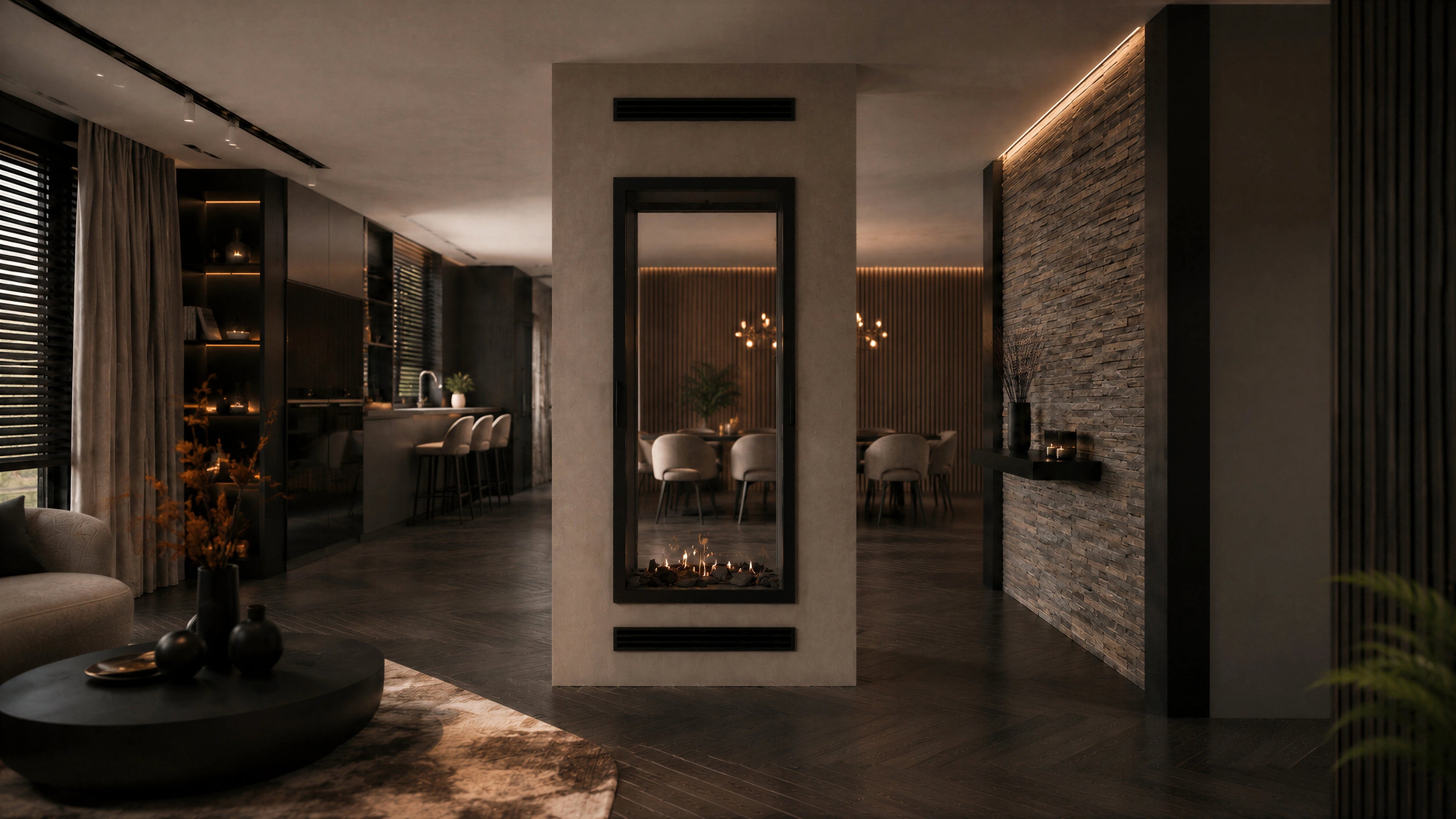 Image of Fame Vertical See-Through Fireplace Full Glass 90 x 200 cm