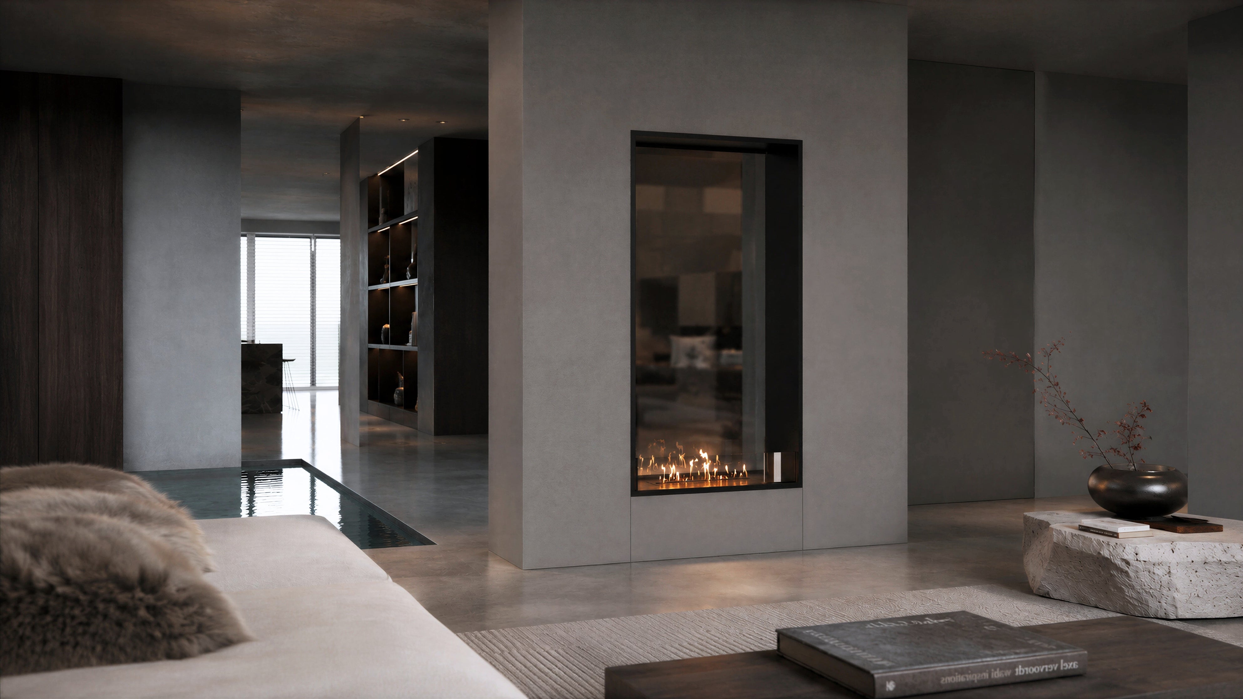 Image of Fame Vertical See-Through Fireplace Single Full Glass 100 x 160 cm