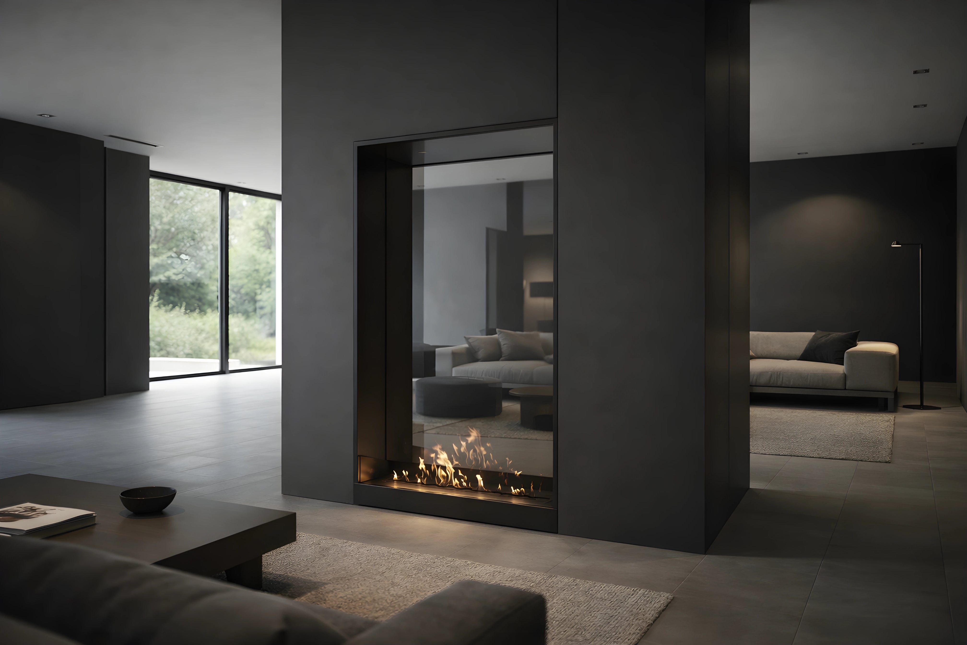 Image of Fame Vertical See-Through Fireplace Single Full Glass 100 x 140 cm