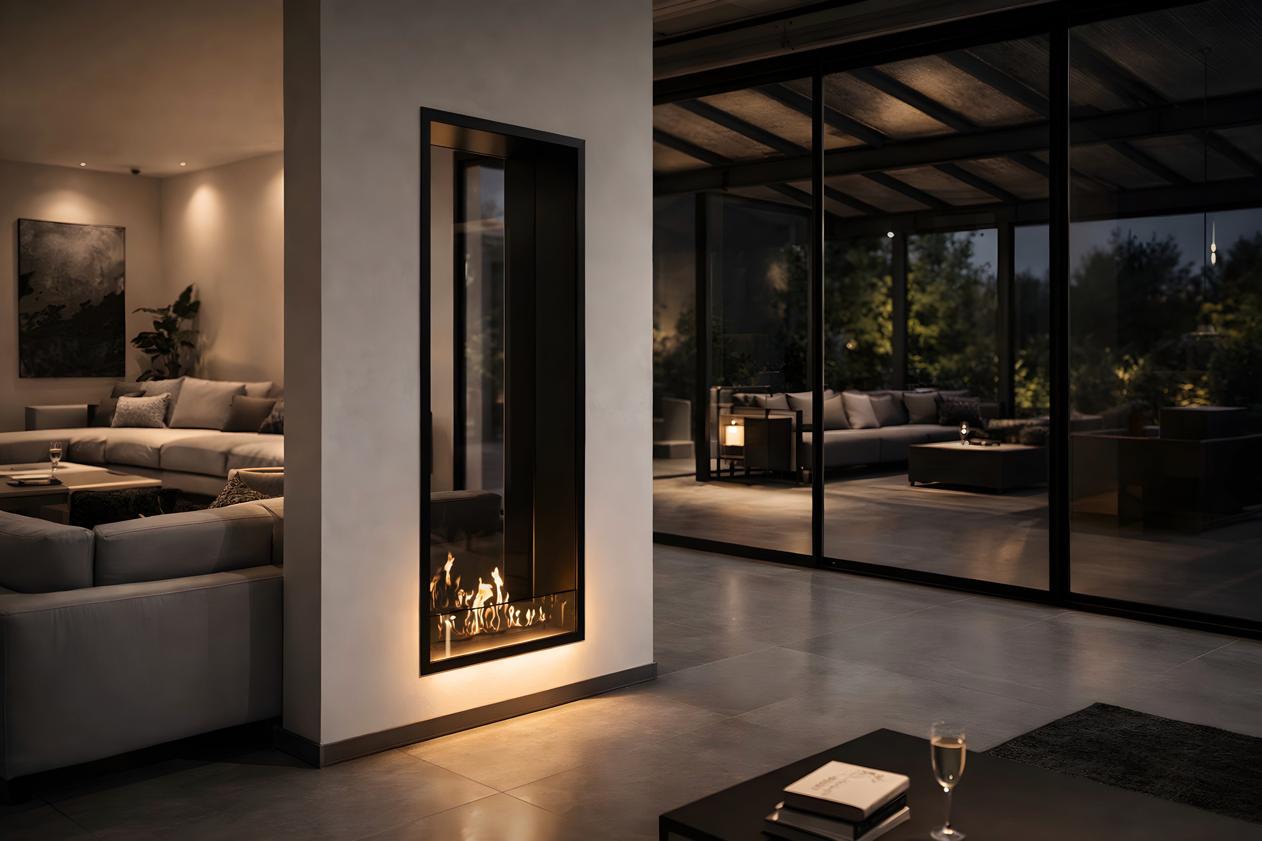 Image of Fame Vertical See-Through Fireplace Single Full Glass 60 x 160 cm