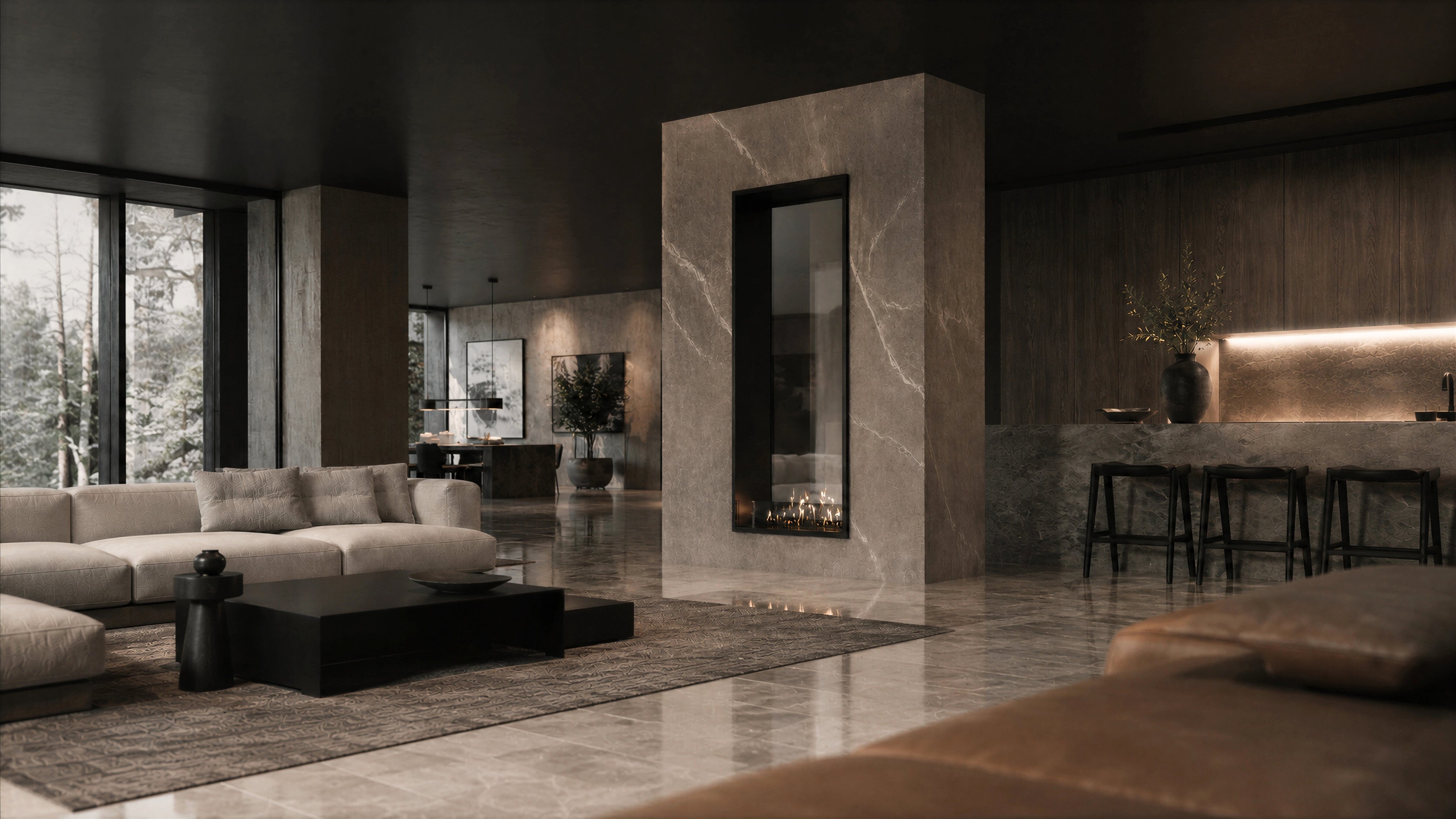 Image of Fame Vertical See-Through Fireplace Single Full Glass 60 x 180 cm