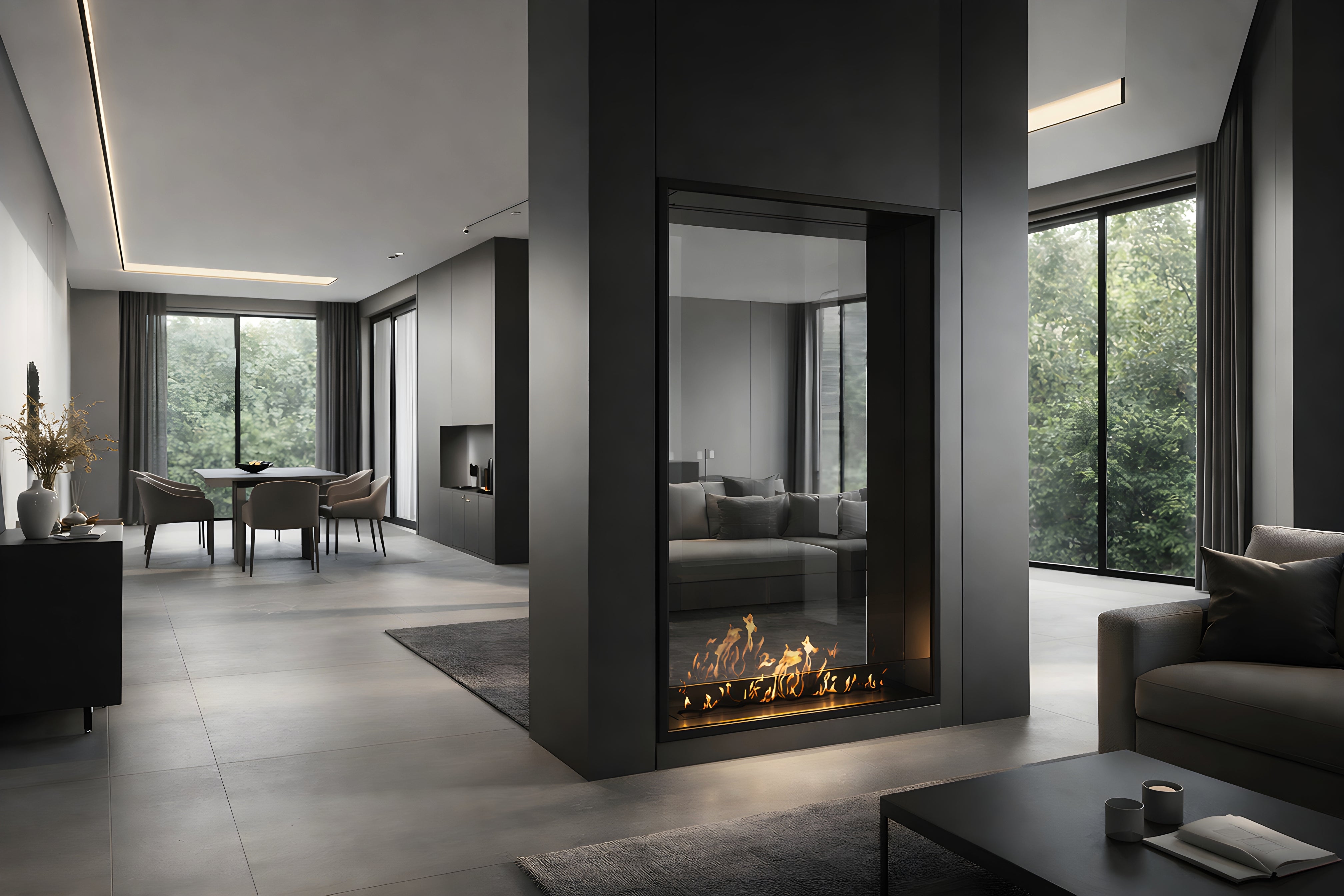 Image of Fame Vertical See-Through Fireplace Single Full Glass 100 x 140 cm