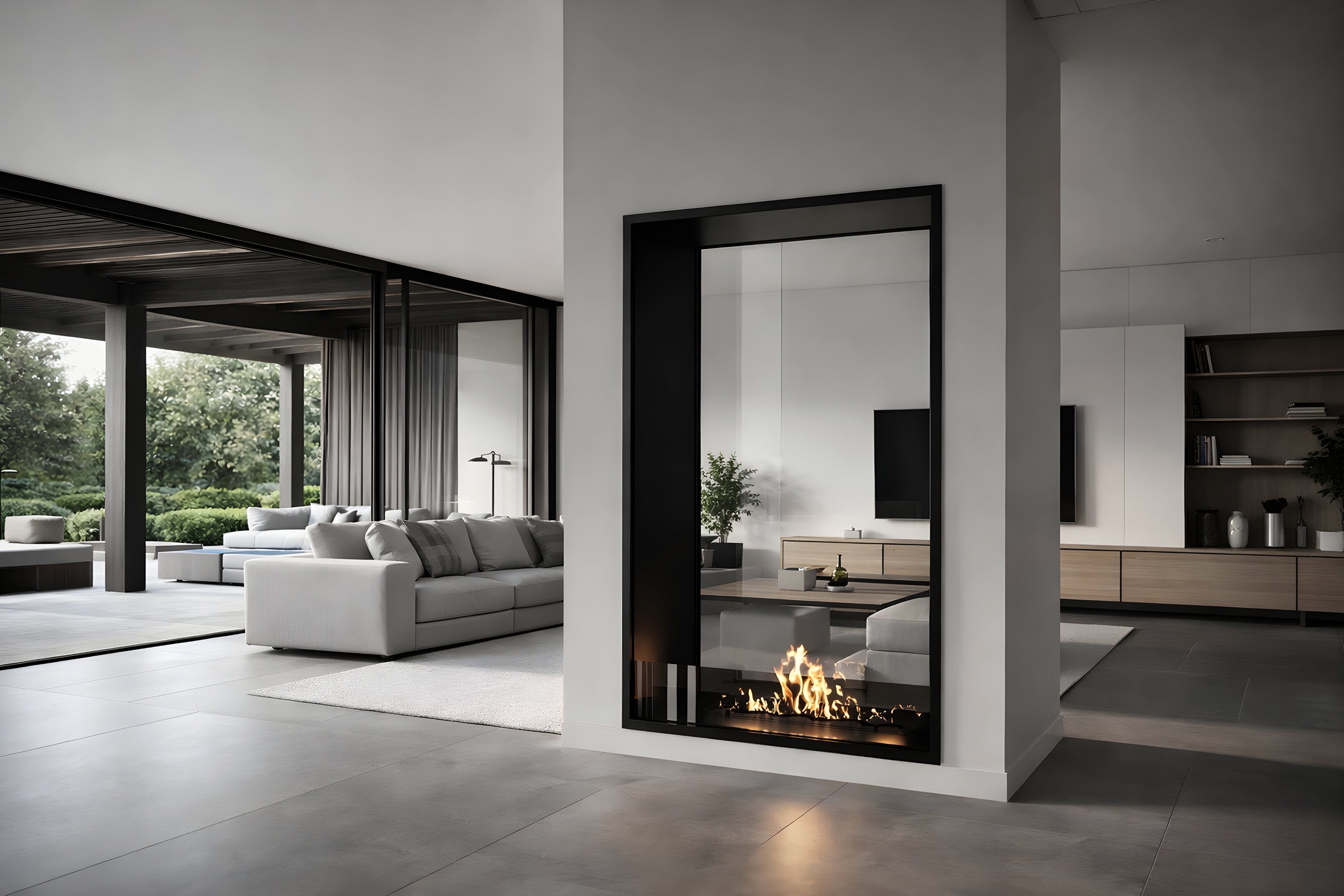 Image of Fame Vertical See-Through Fireplace Single Full Glass 90 x 140 cm