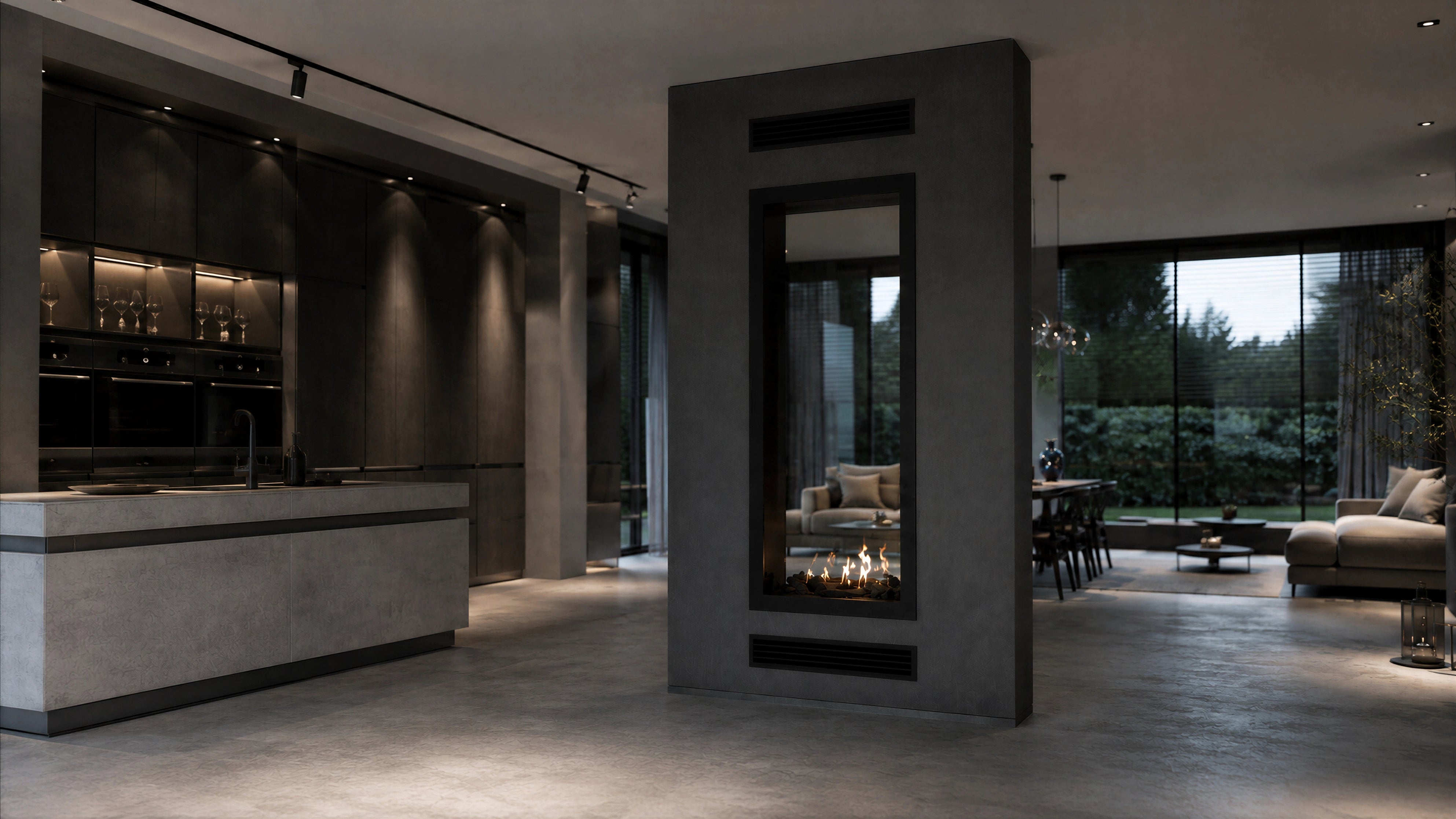 Image of Fame Vertical See-Through Fireplace Full Glass 70 x 160 cm