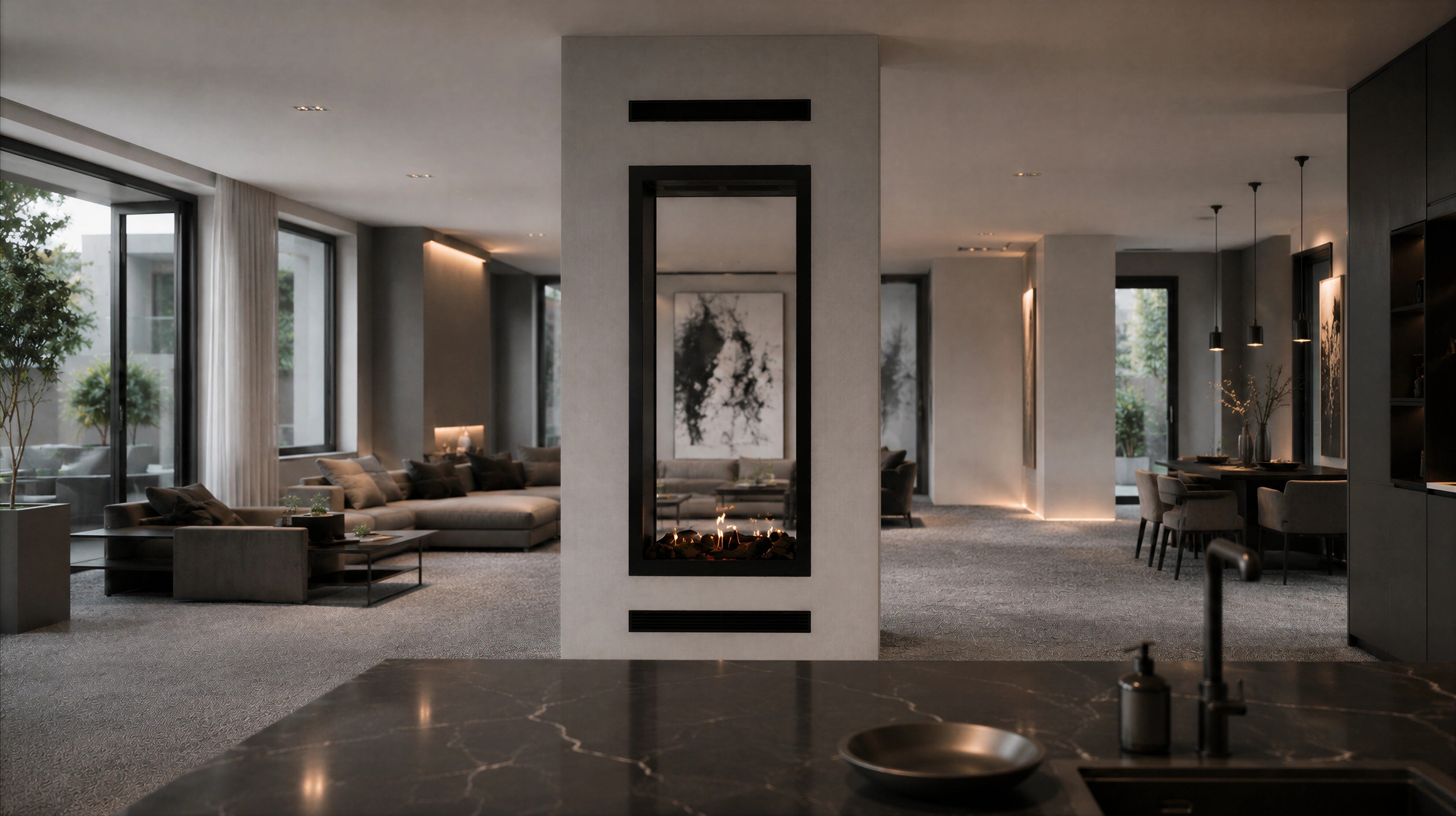 Image of Fame Vertical See-Through Fireplace Full Glass 80 x 100 cm