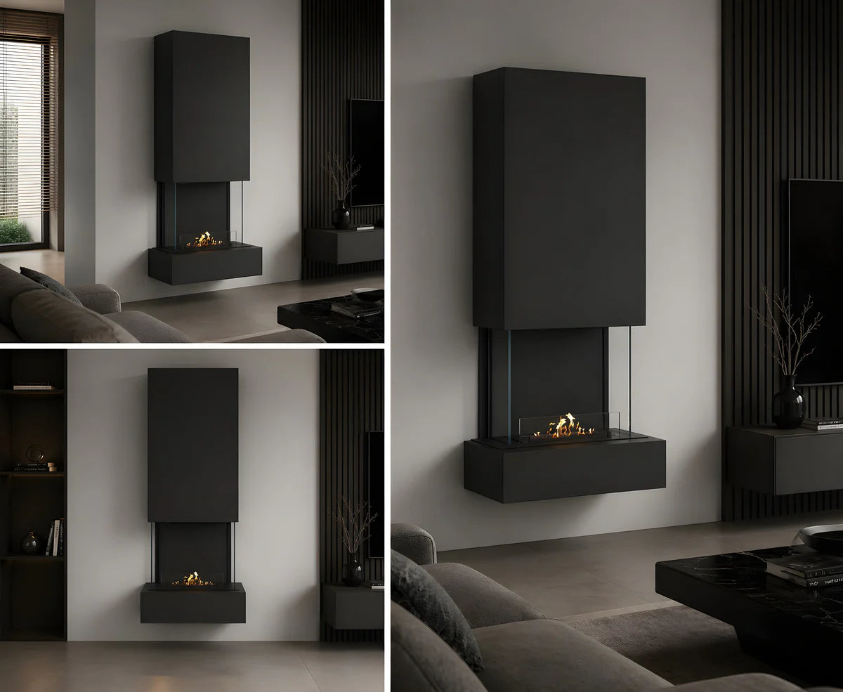 Holly Wall Mounting Fireplace Black H180 cm
