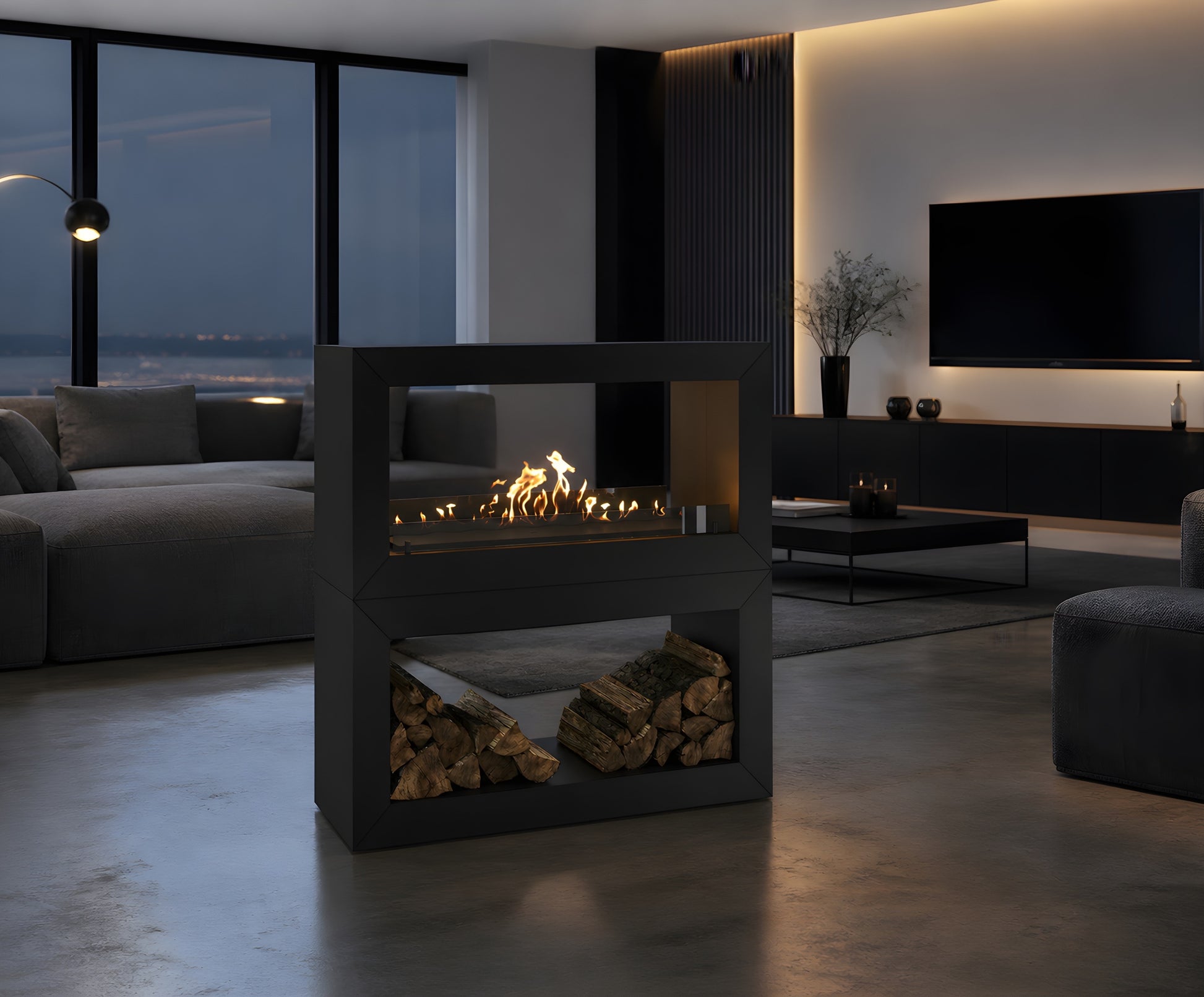 Home Room Divider See-through Fireplace 120 cm