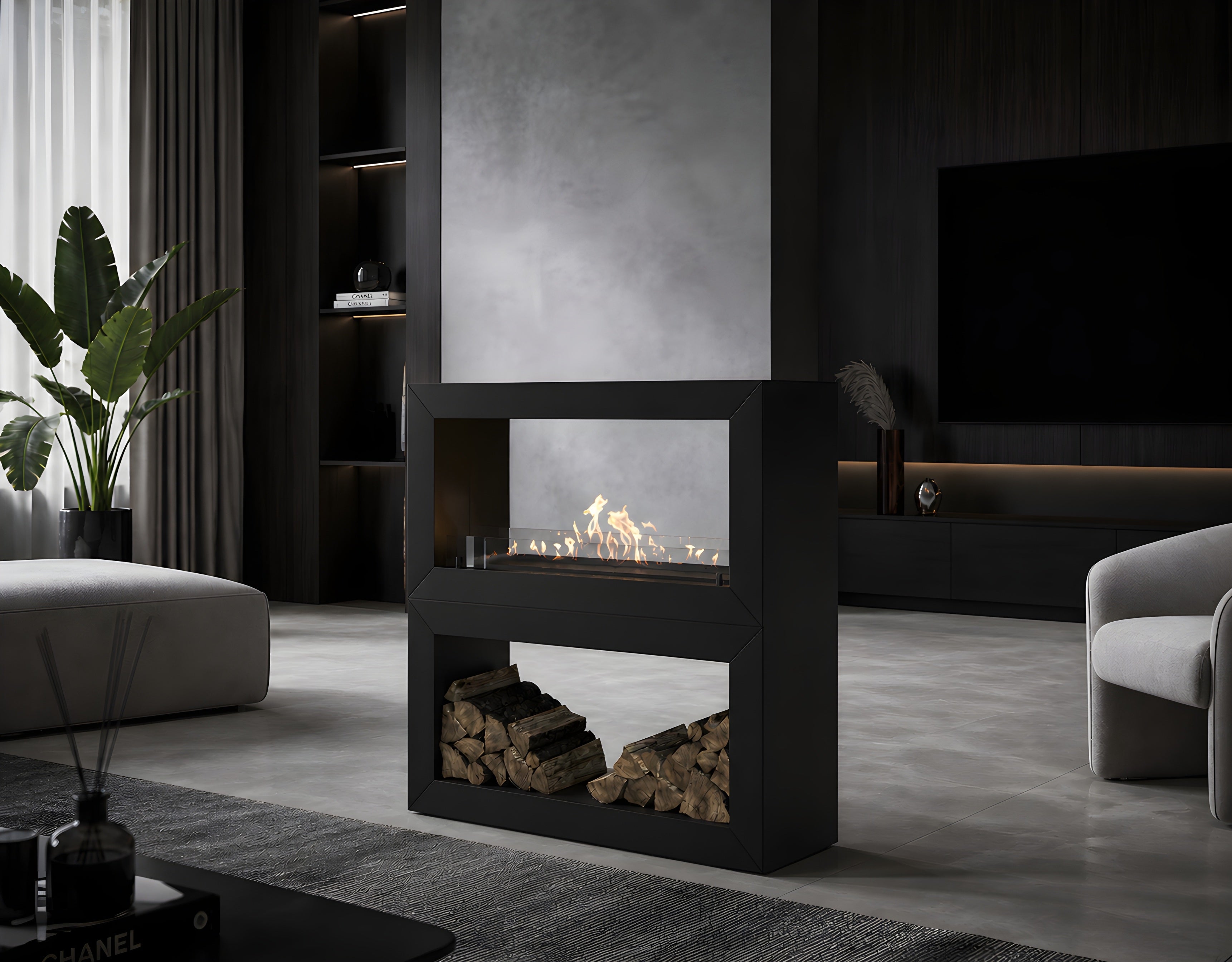 Image of Home Room Divider See-through Fireplace 120 cm