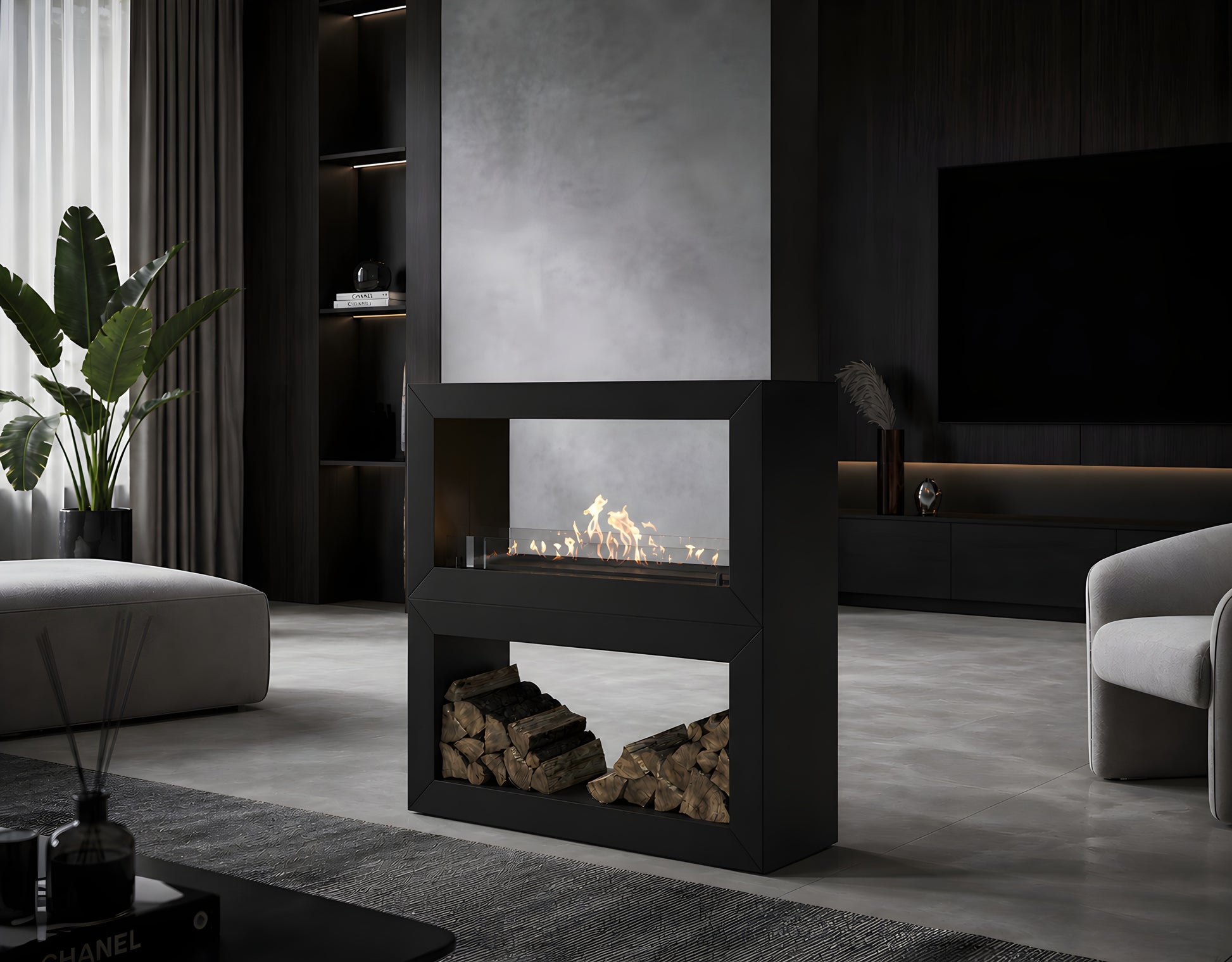 Home Room Divider See-through Fireplace 120 cm