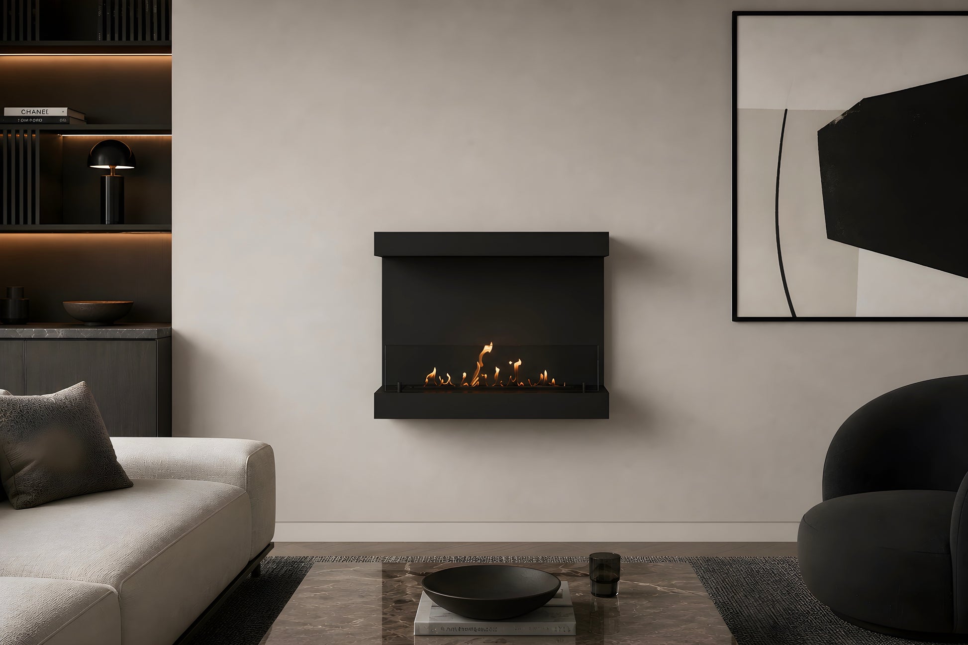 Manche Box Wall Mounting Fireplace Black 80 cm