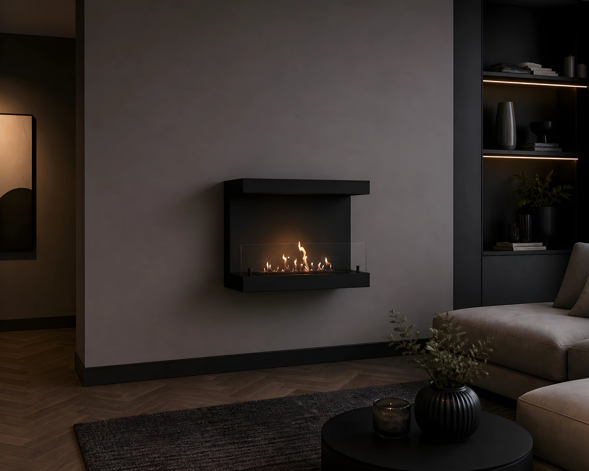 Manche Box Wall Mounting Fireplace Black 80 cm