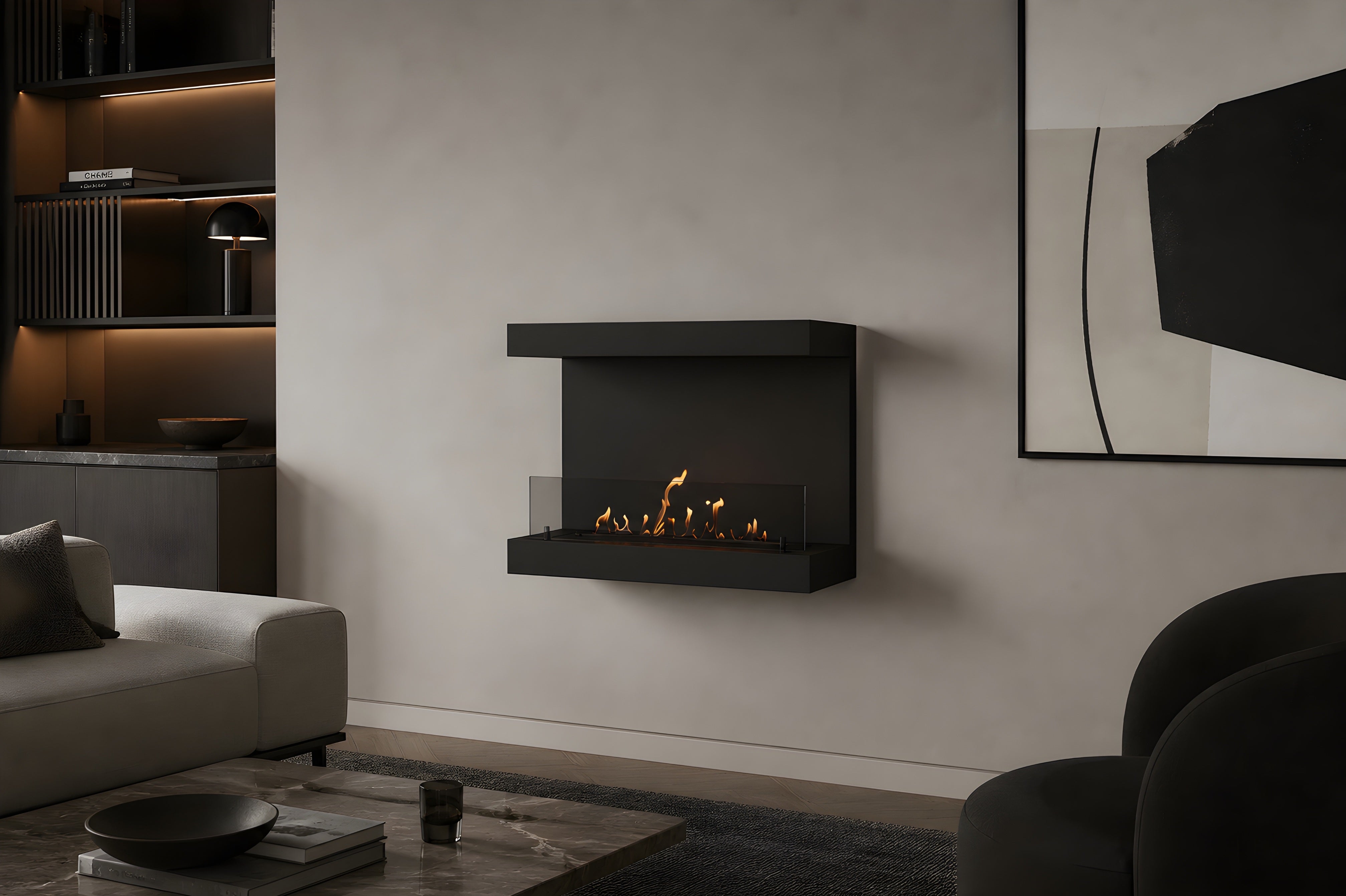 Image of Manche Box Wall Mounting Fireplace Black 80 cm
