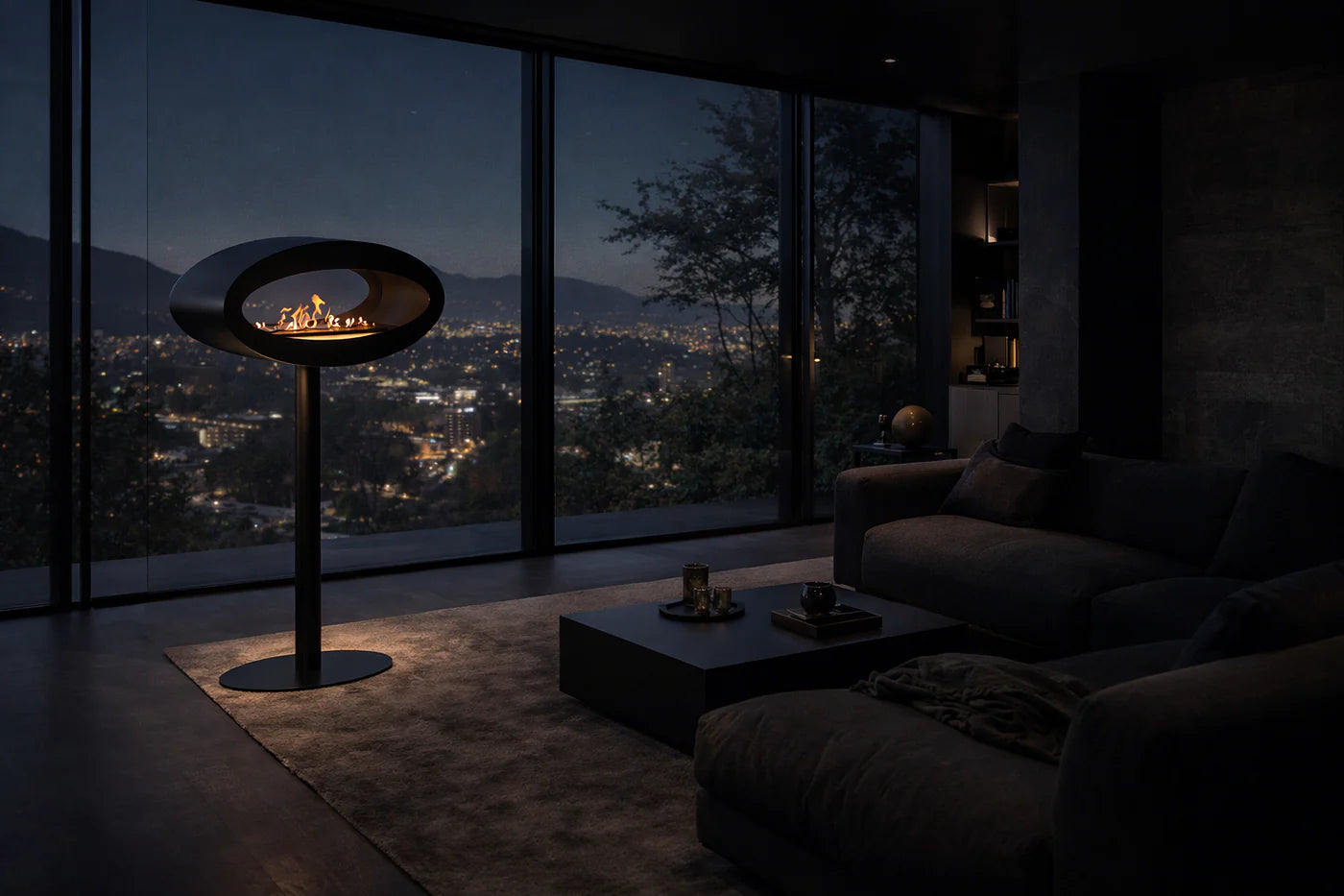 Image of Ova Freestanding See-Through Fireplace Black D80 cm