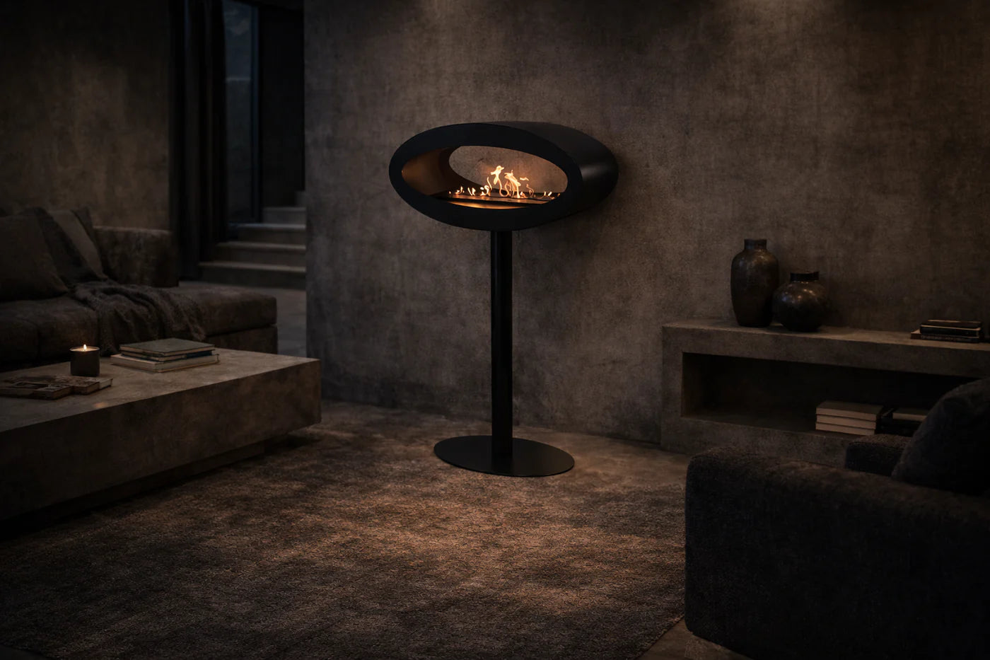 Ova Freestanding See-Through Fireplace Black D80 cm