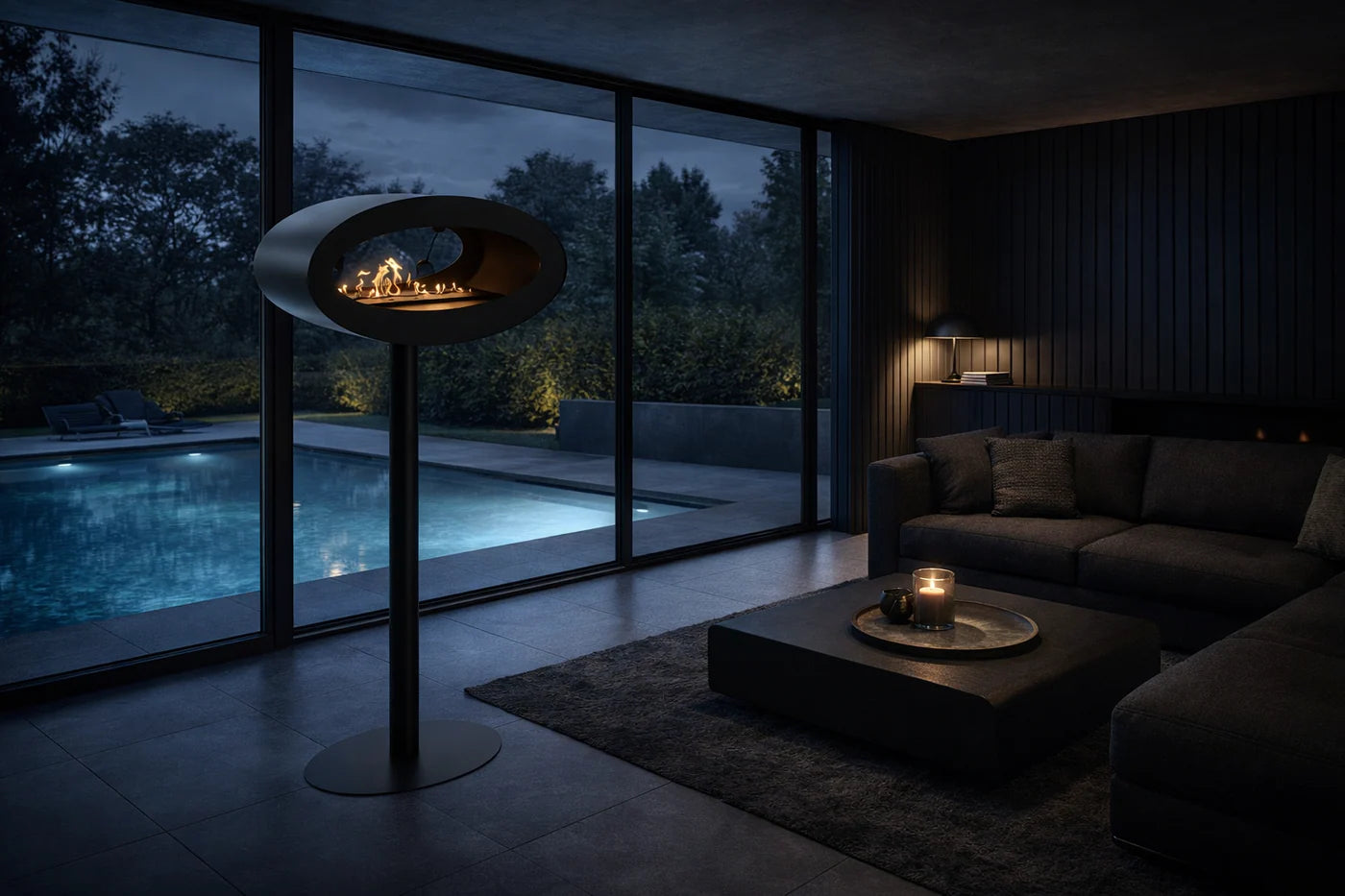 Image of Ova Freestanding See-Through Fireplace Black D80 cm