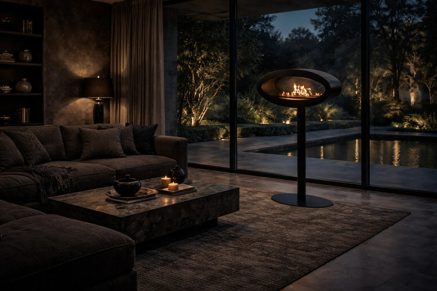 Ova Freestanding See-Through Fireplace Black D80 cm