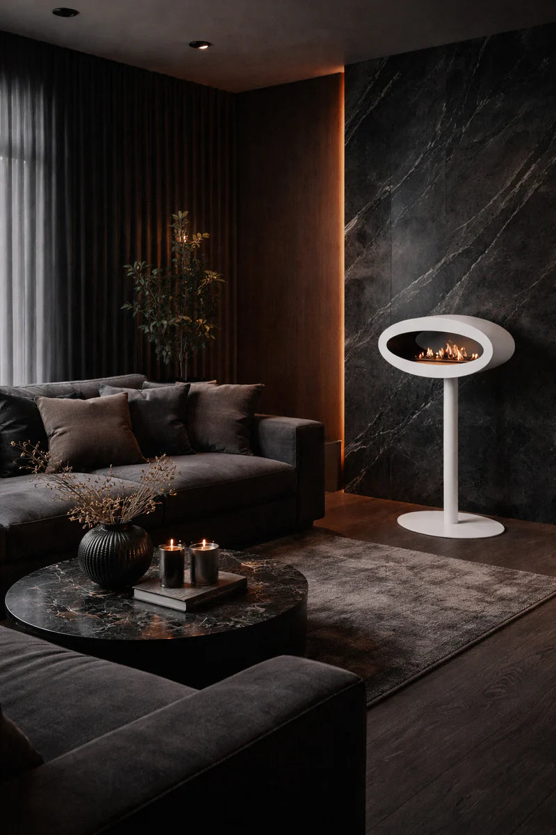 Image of Ova Freestanding See-Through Fireplace white D80 cm