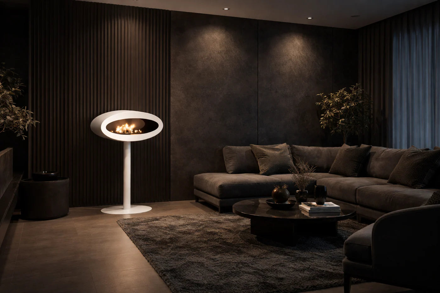 Image of Ova Freestanding See-Through Fireplace white D80 cm